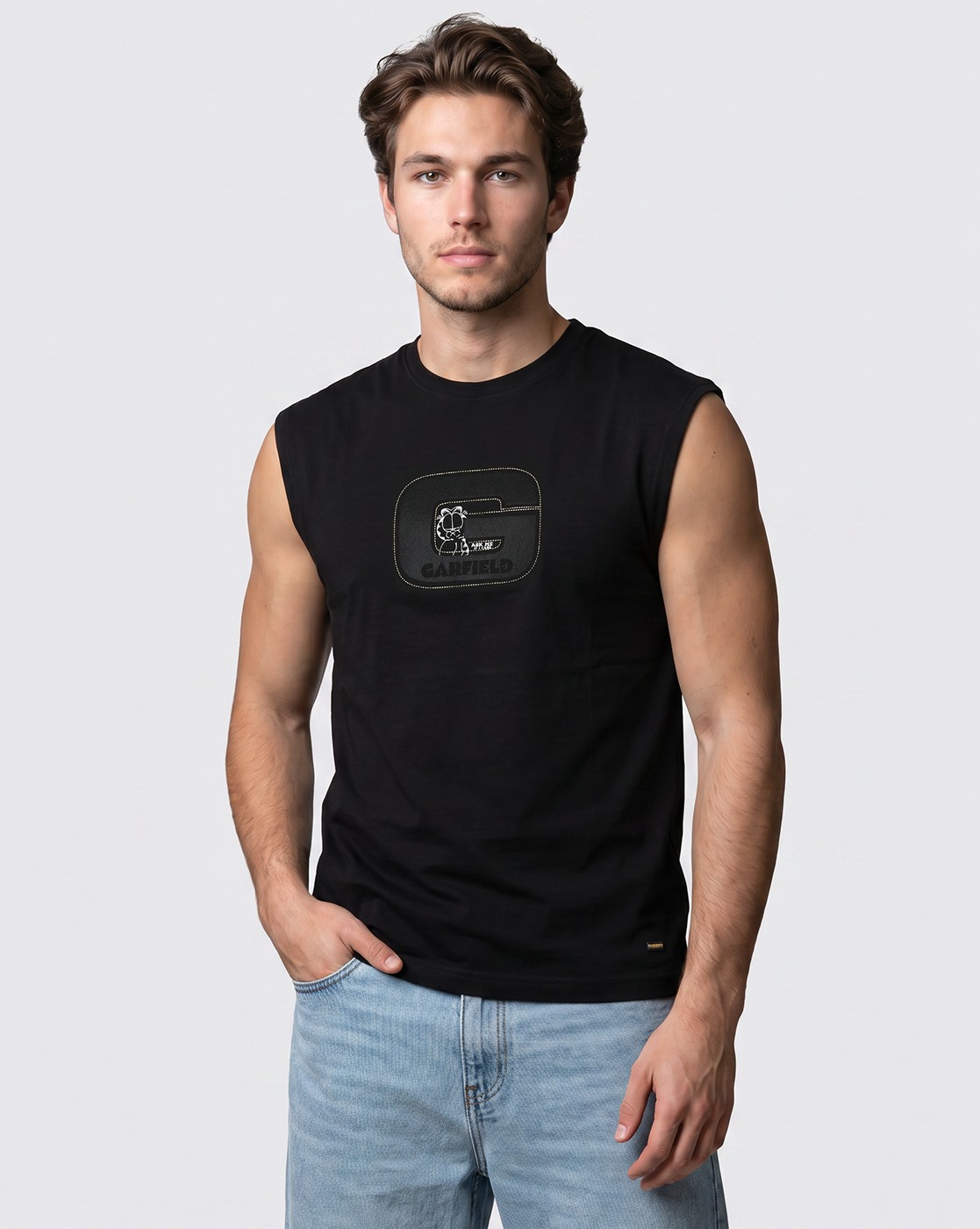 Men's Black Printed Boxy Fit Top