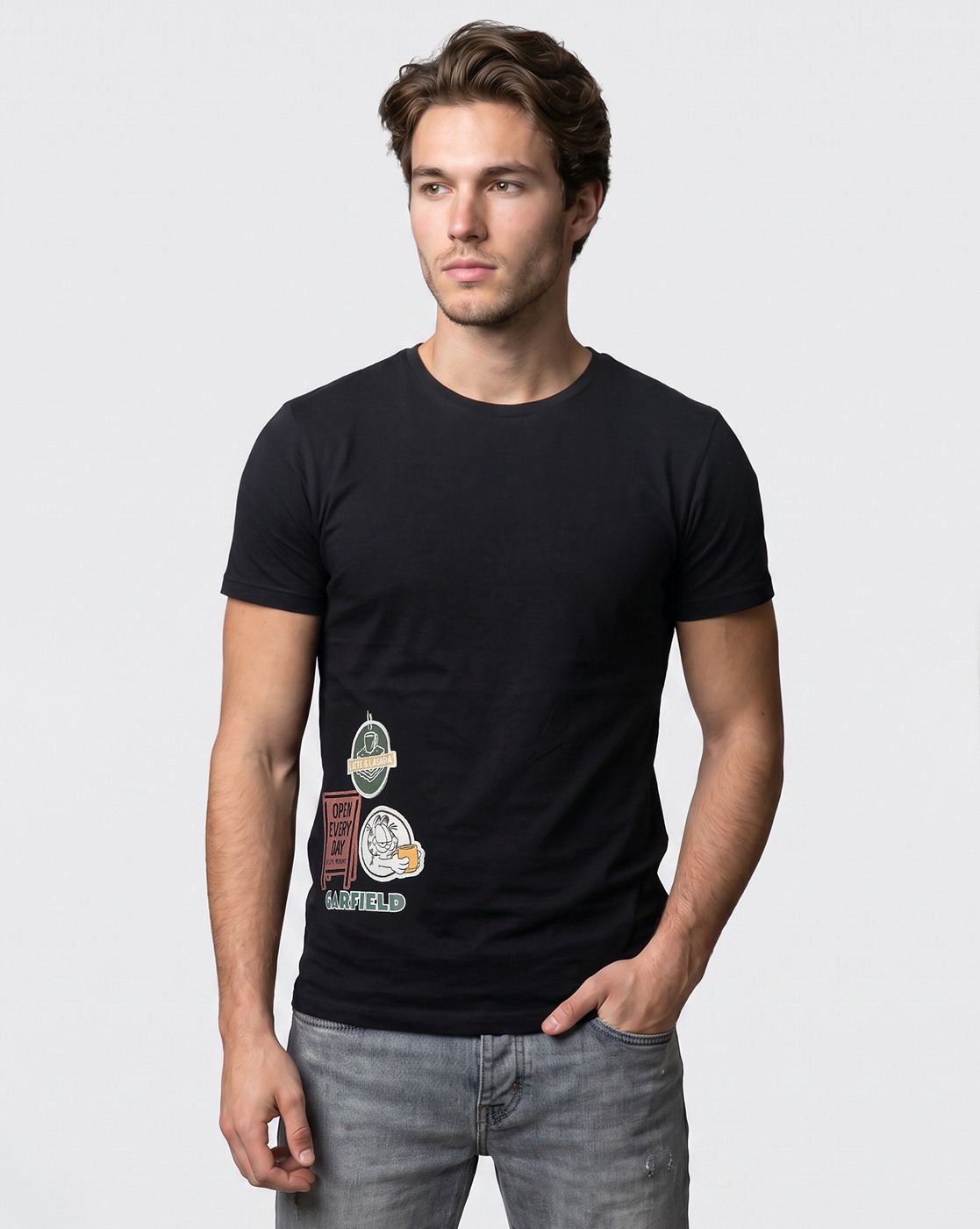 Men's Black Printed Relaxed Fit T-Shirt