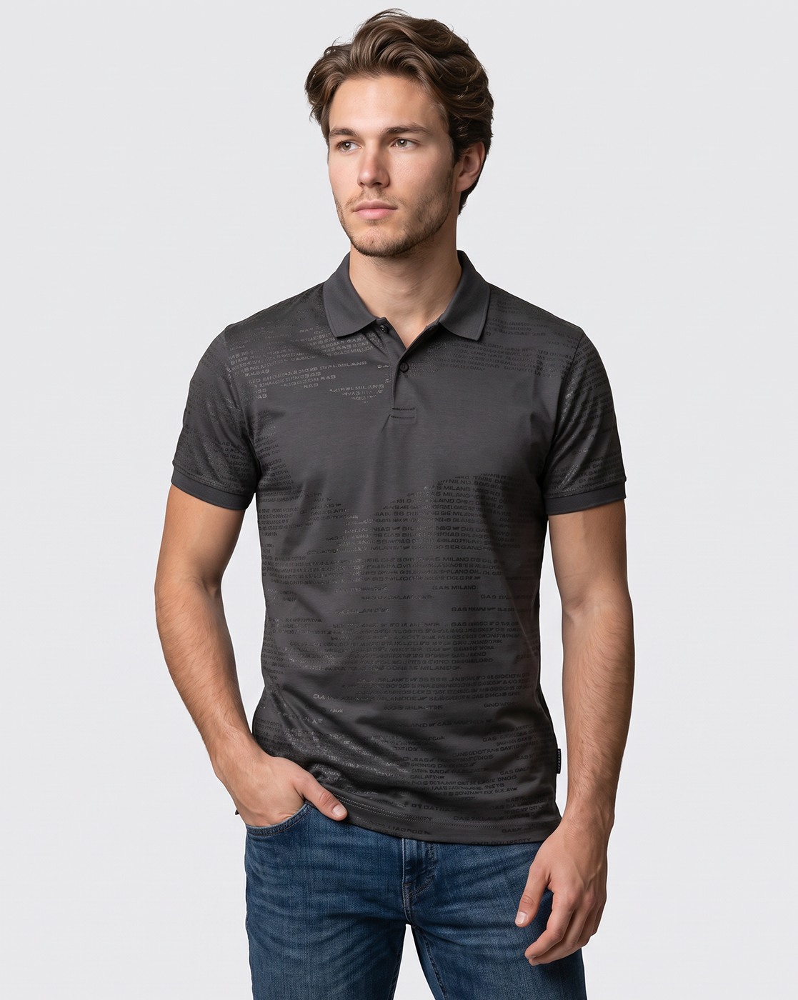 Men's All Over Flock Print Polo T-Shirt
