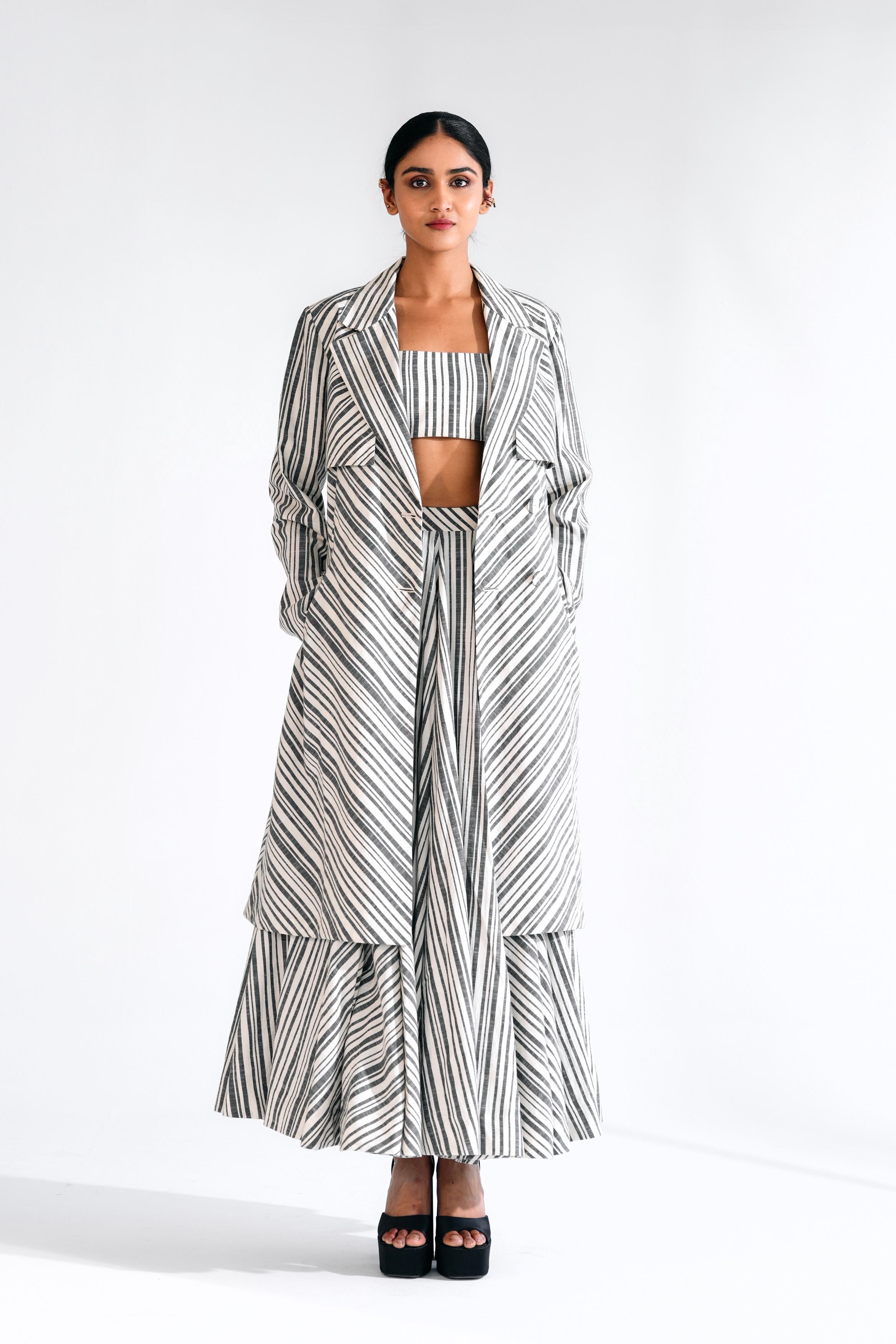 Cotton Striped Trench Coat