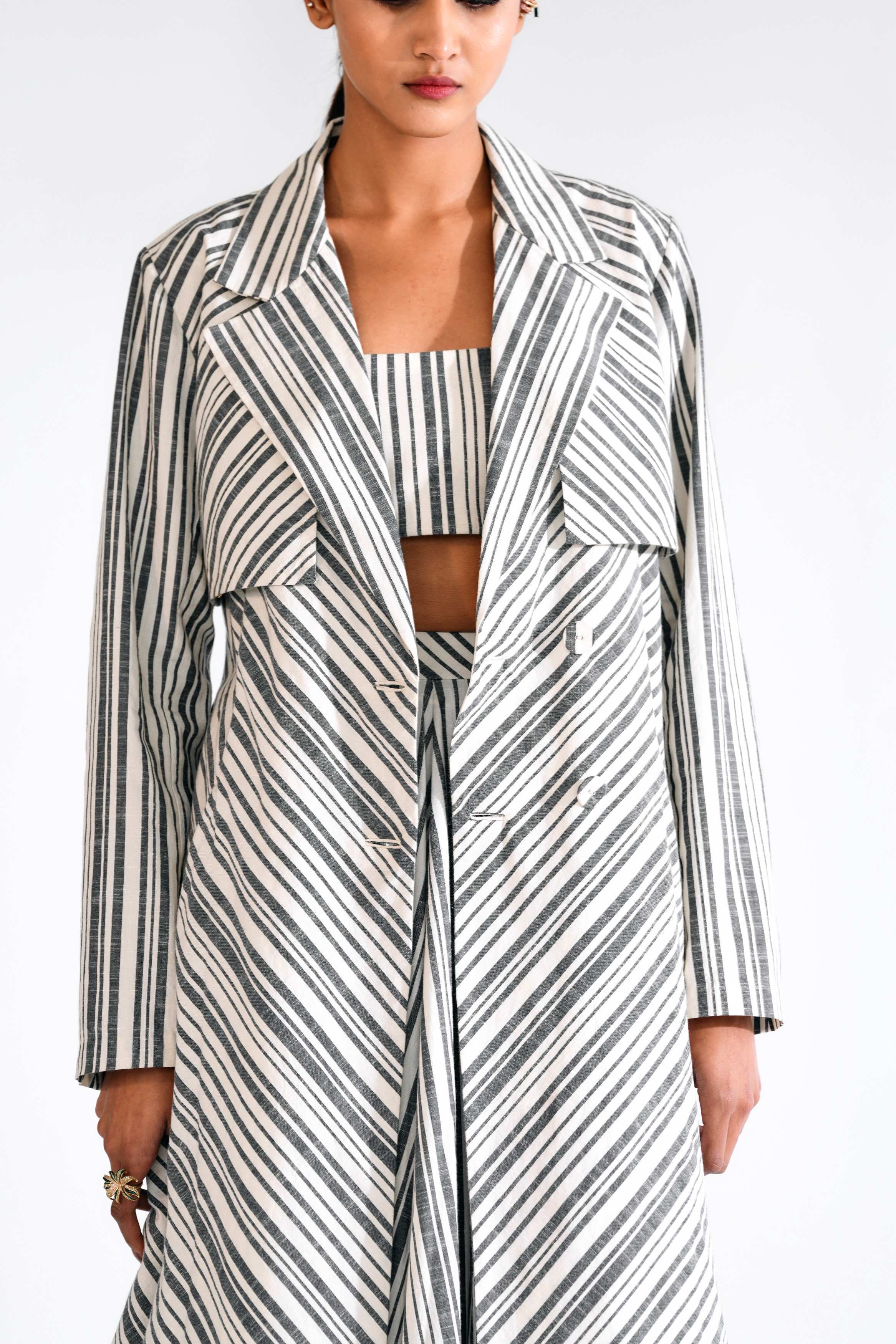 Cotton Striped Trench Coat