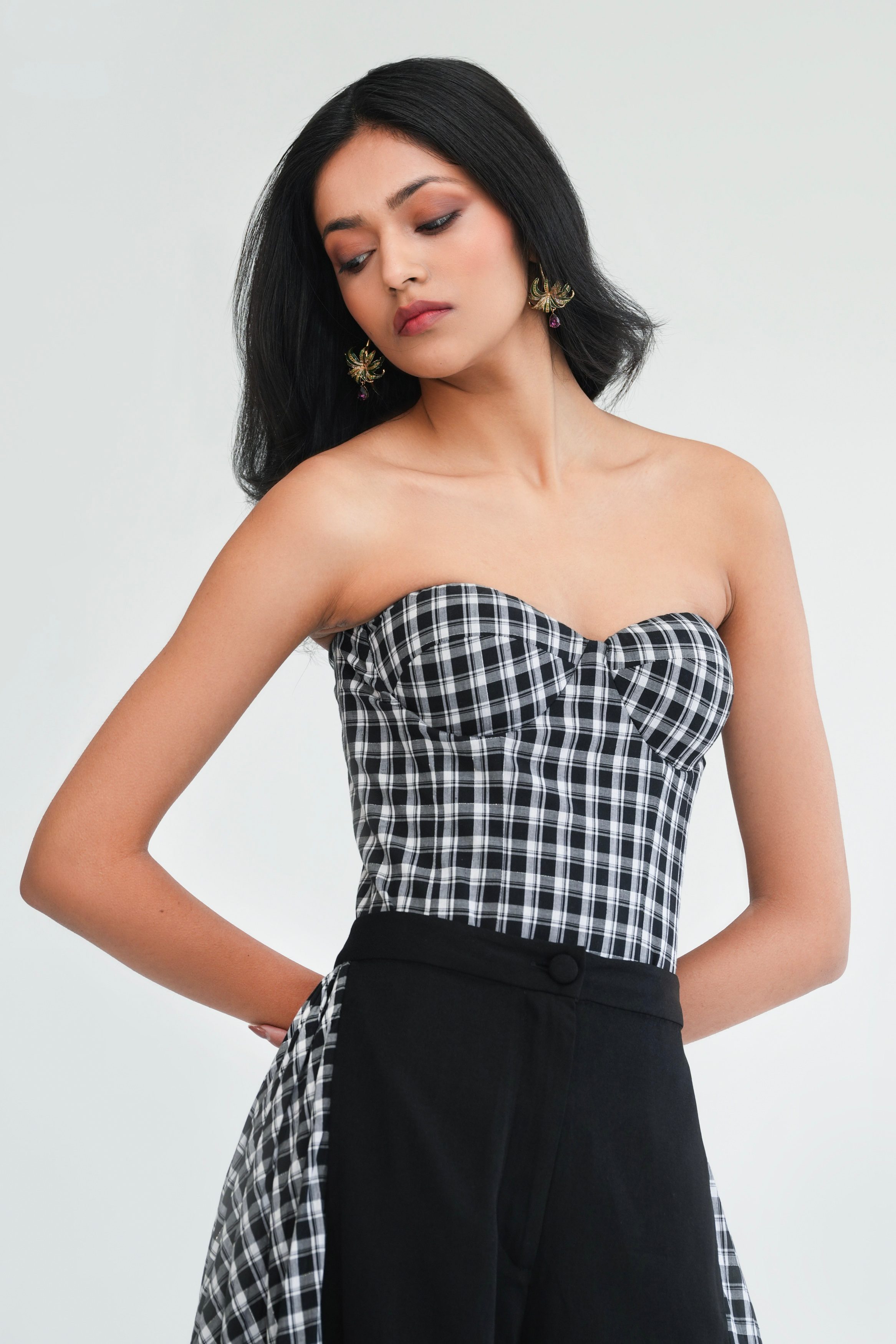 Cotton Check Sculpted Corset