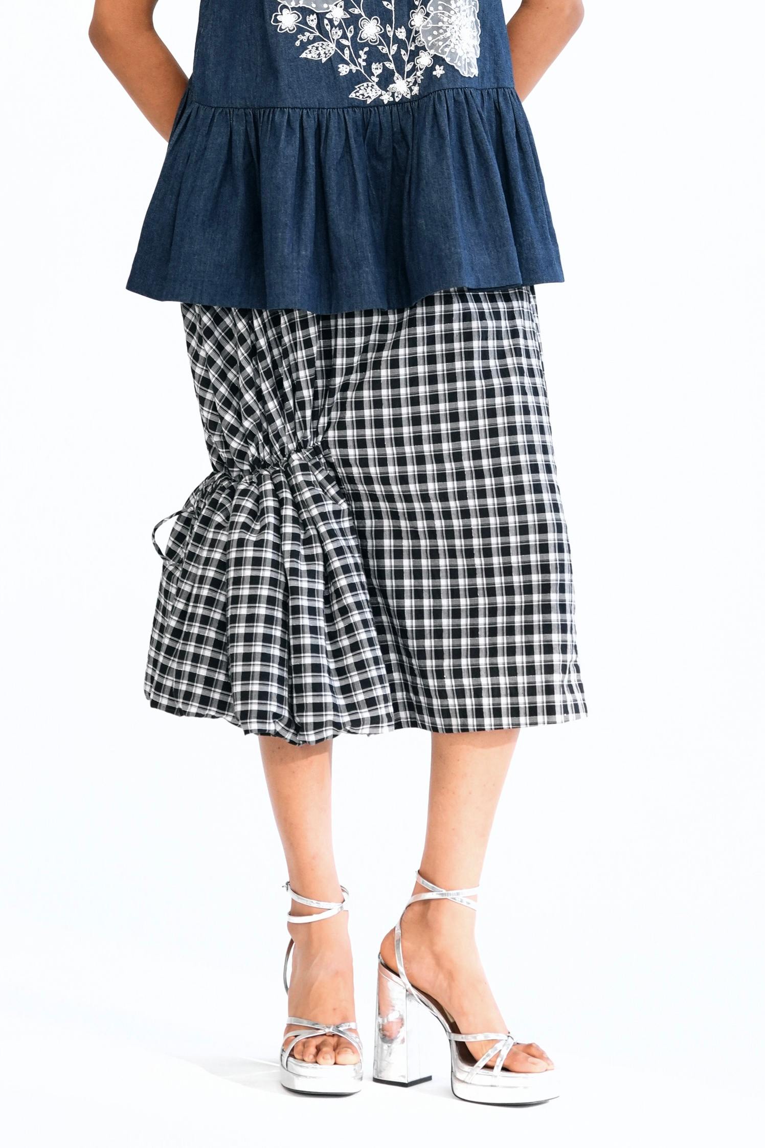 Cotton Checked Midi Skirt with Knot Detail