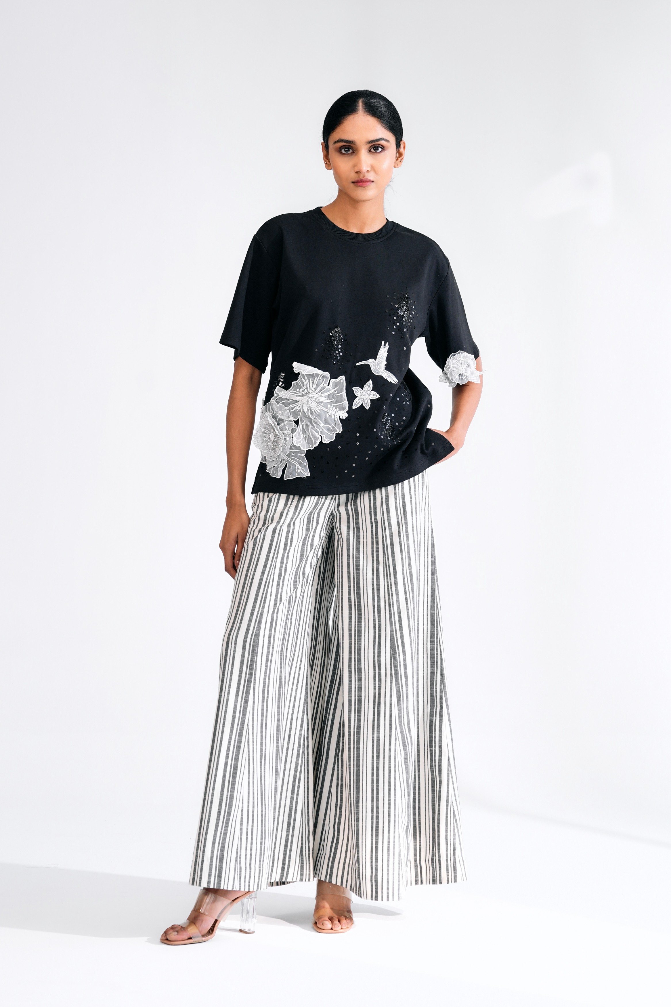 Cotton Striped Flare Panel Trouser