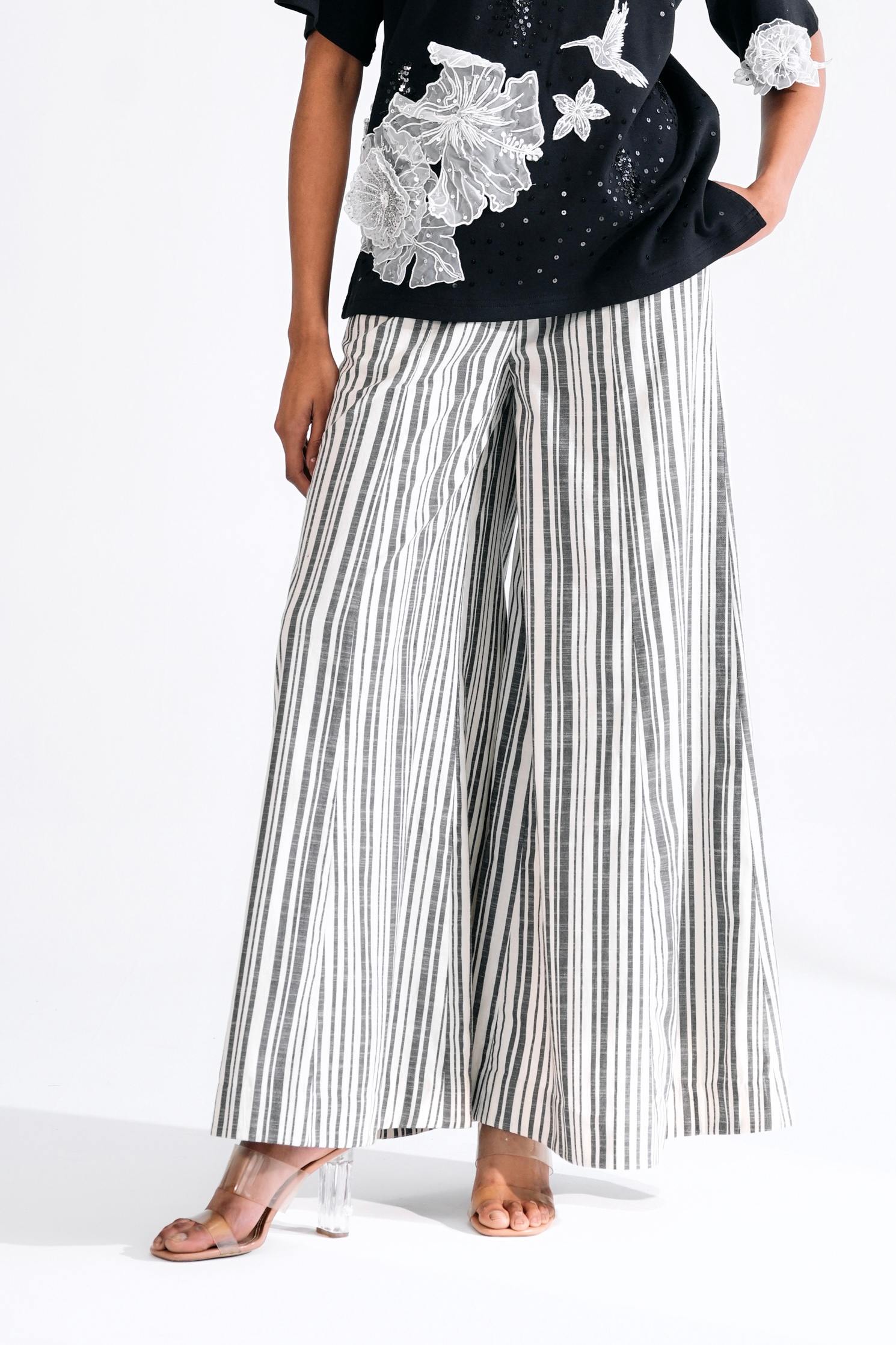 Cotton Striped Flare Panel Trouser