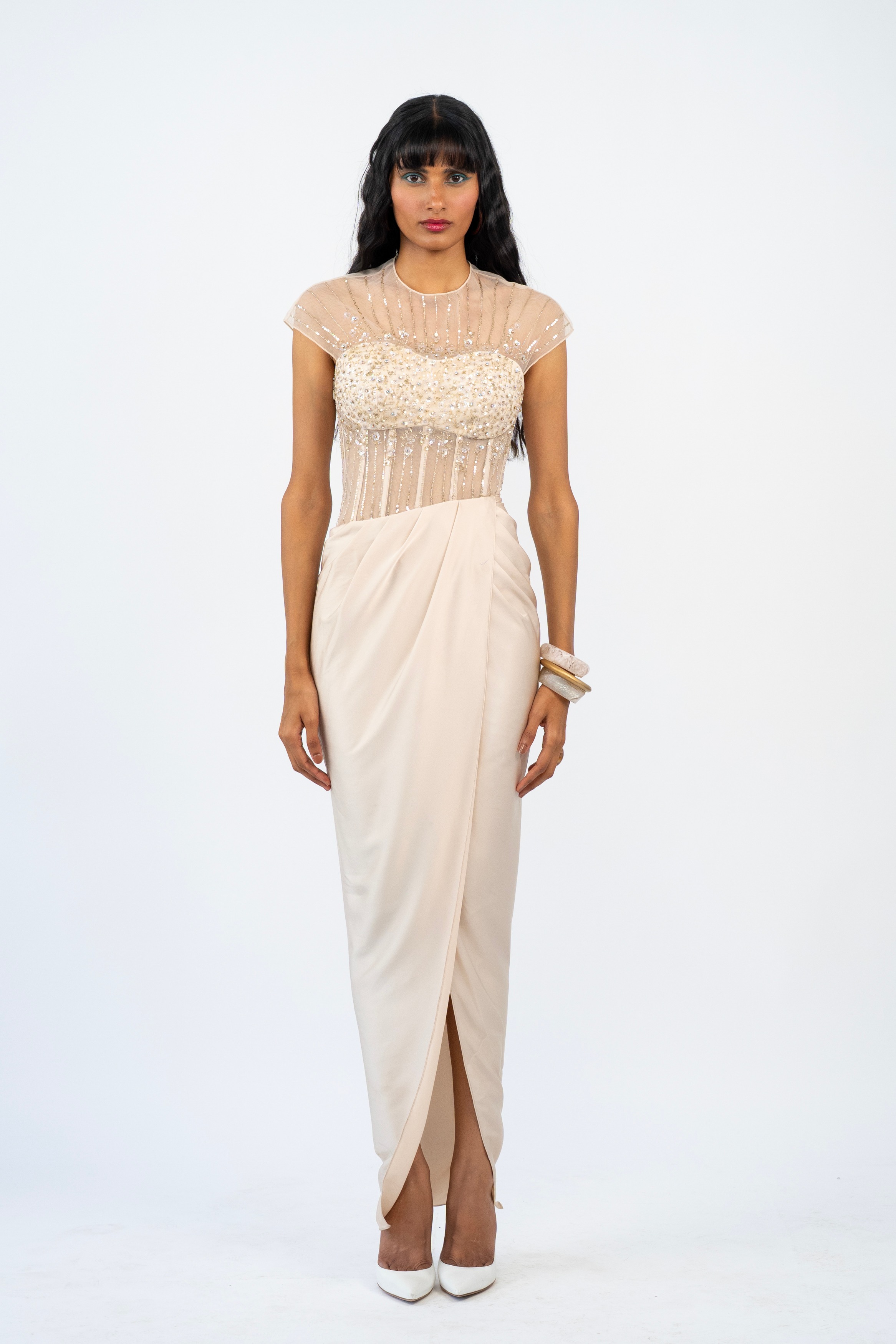 Champagne Luminous Bloom Corset Gown