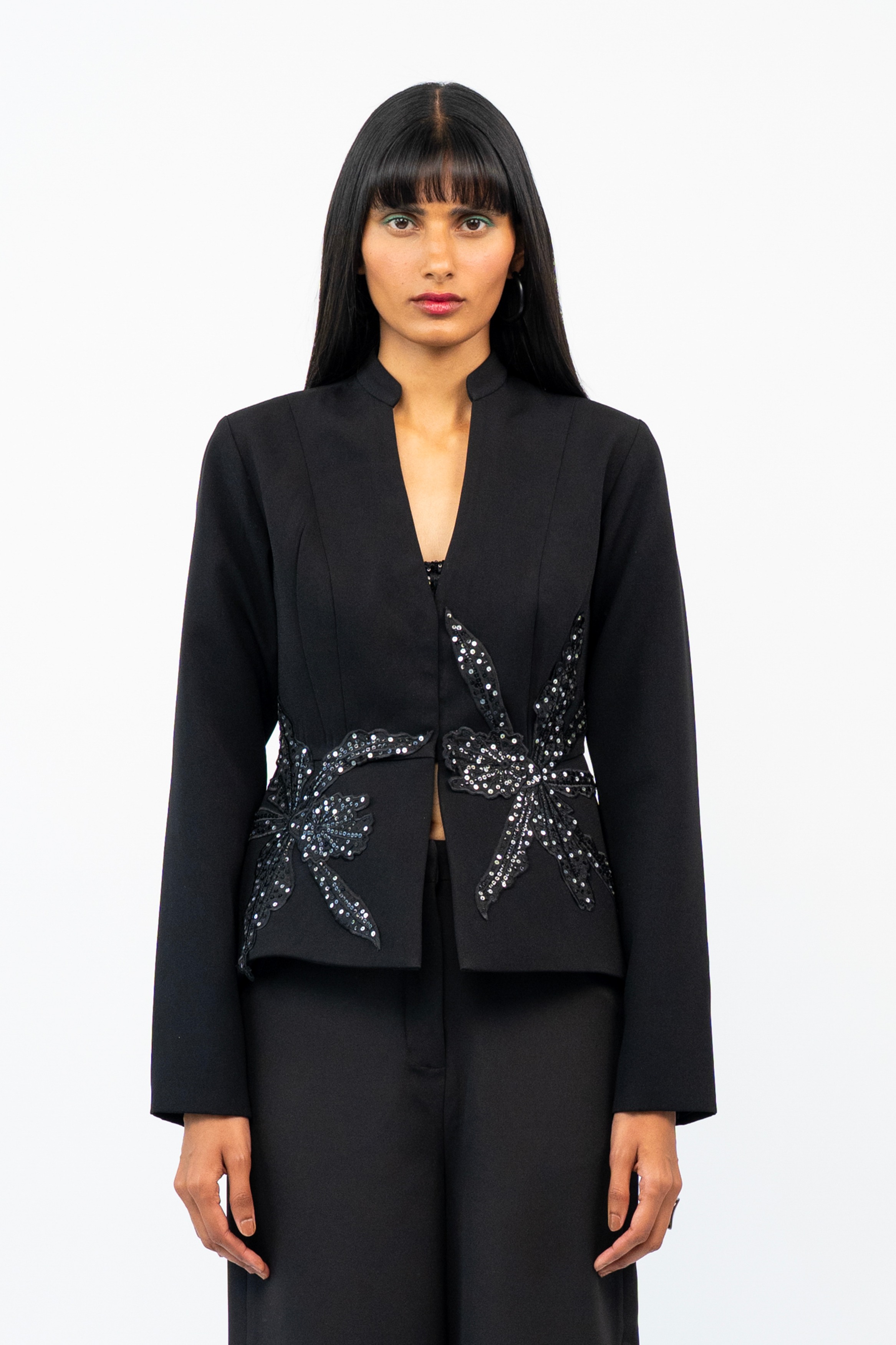 Black Bloom Sculpt Peplum Jacket
