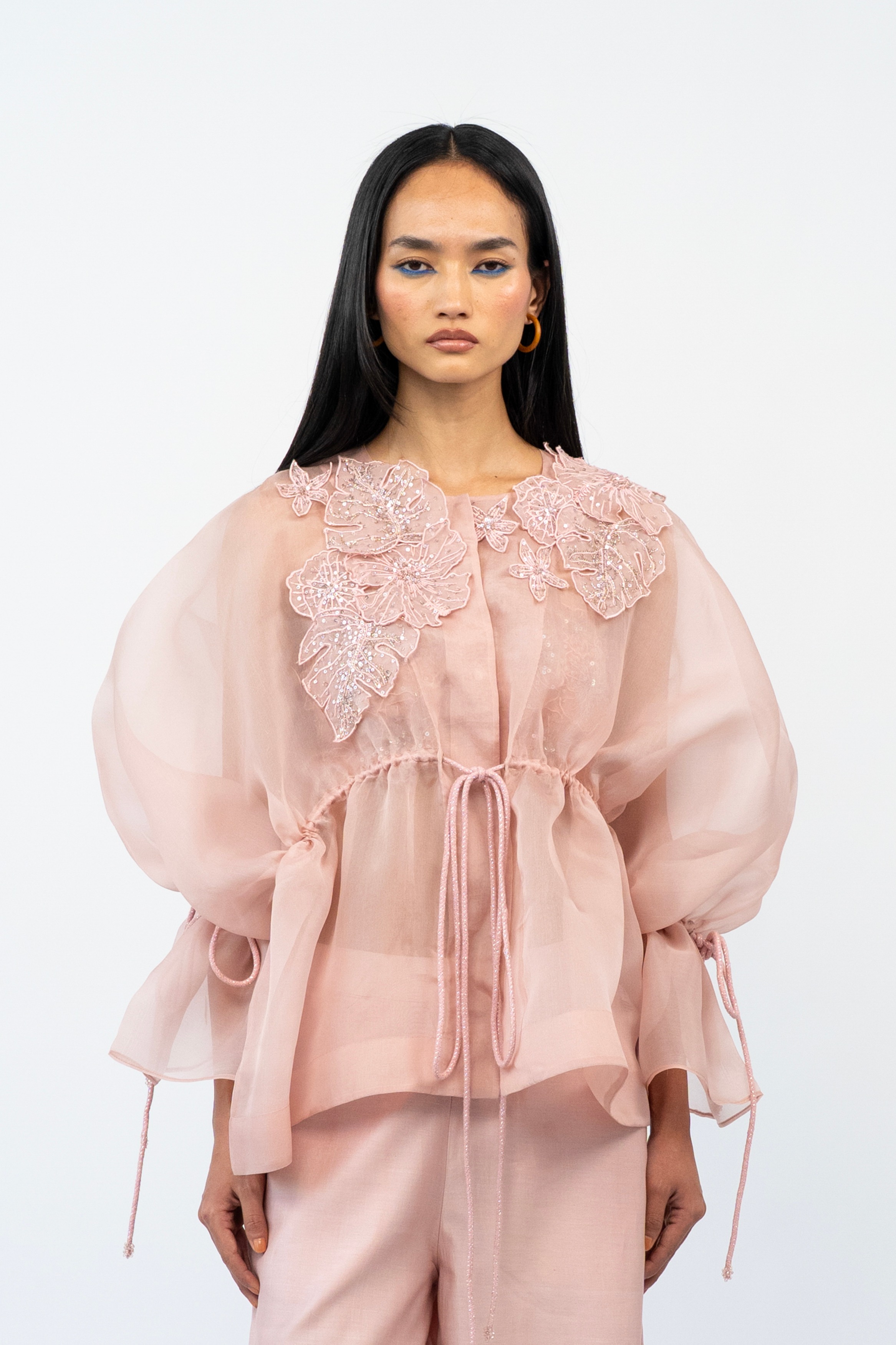 Blush Dewdrop Bloom Organza Blouson Top