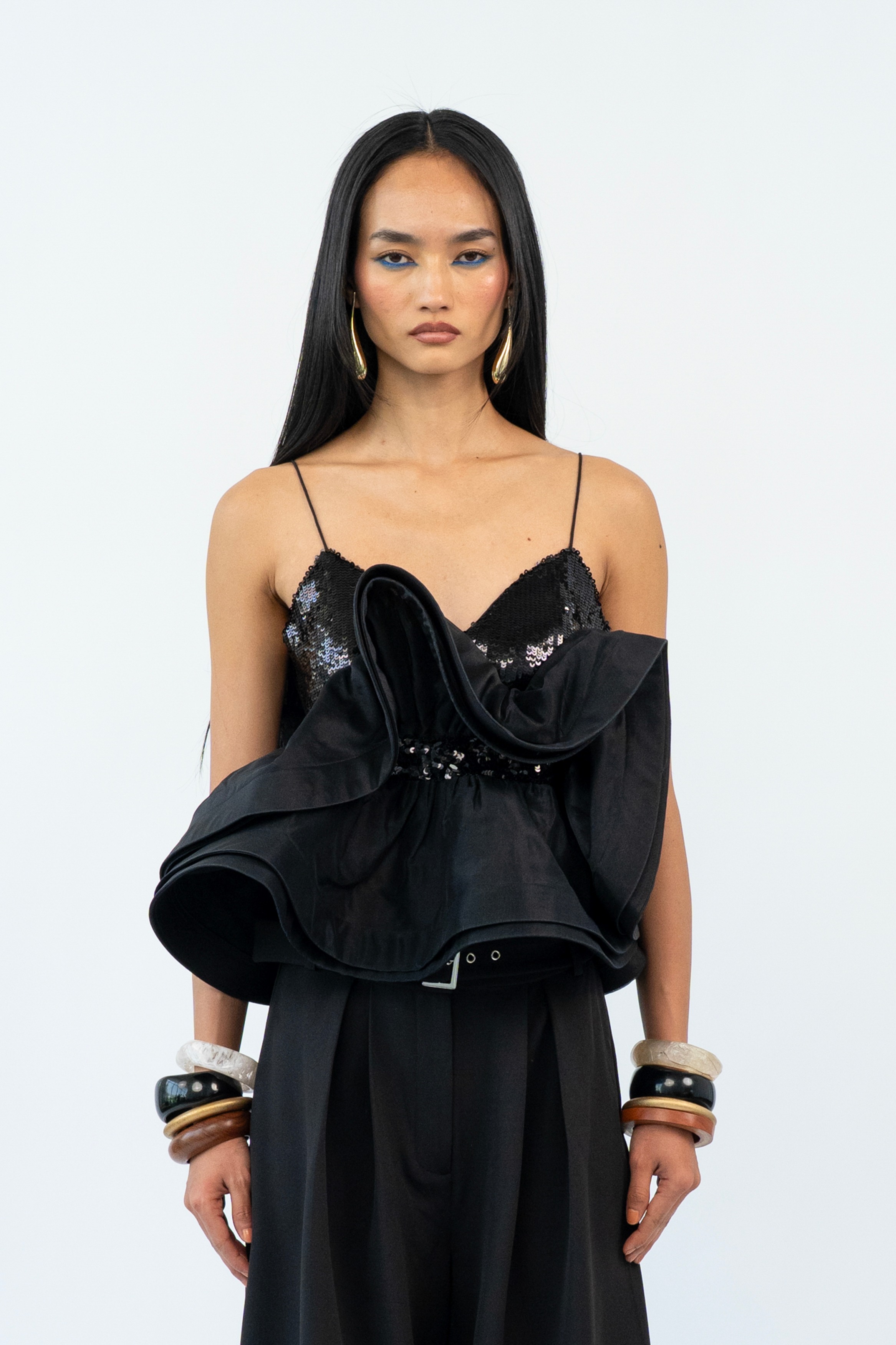 Black Starlight Ruffle Peplum Top