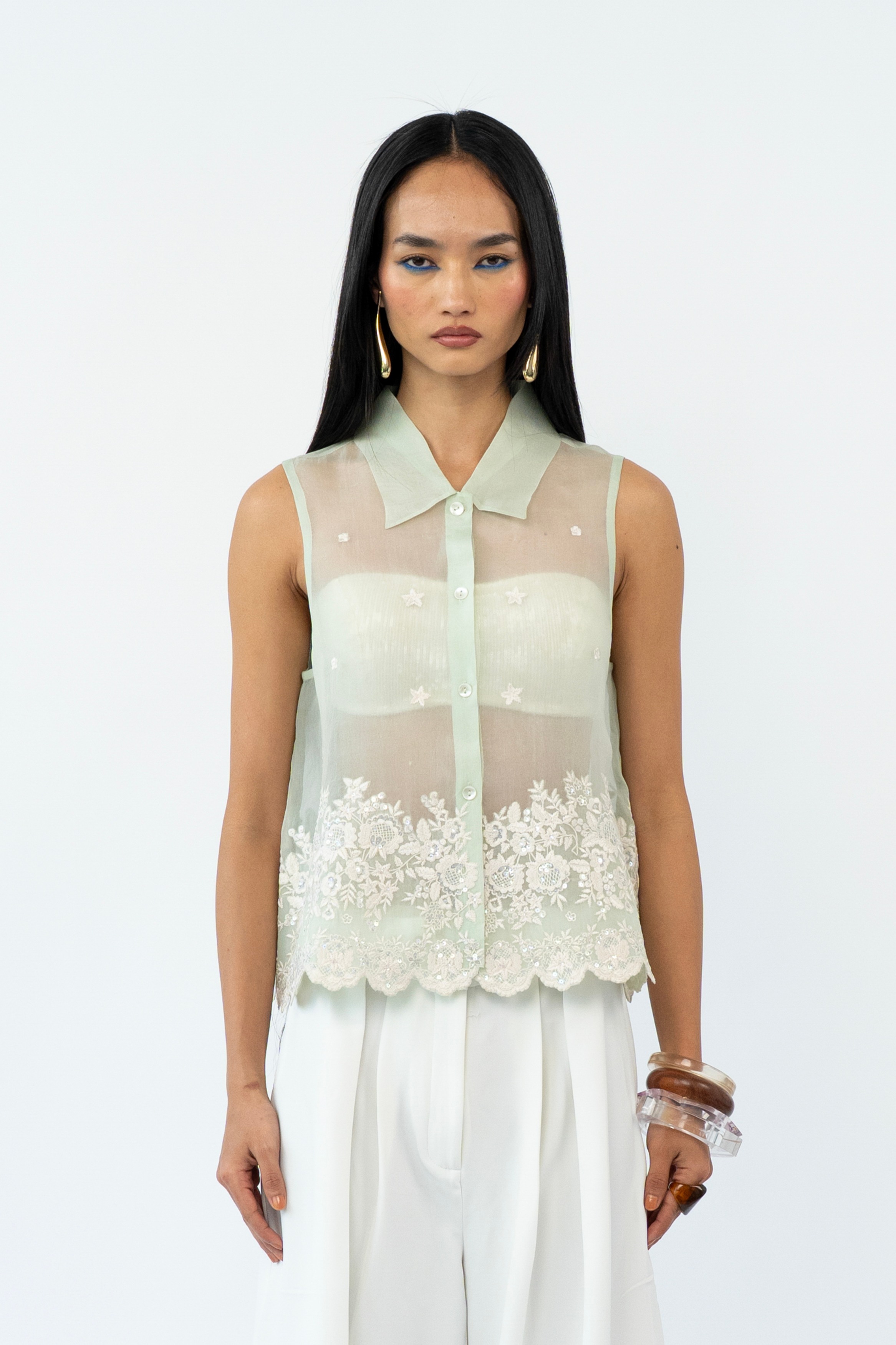 Mint Sheer Garden Organza Shirt