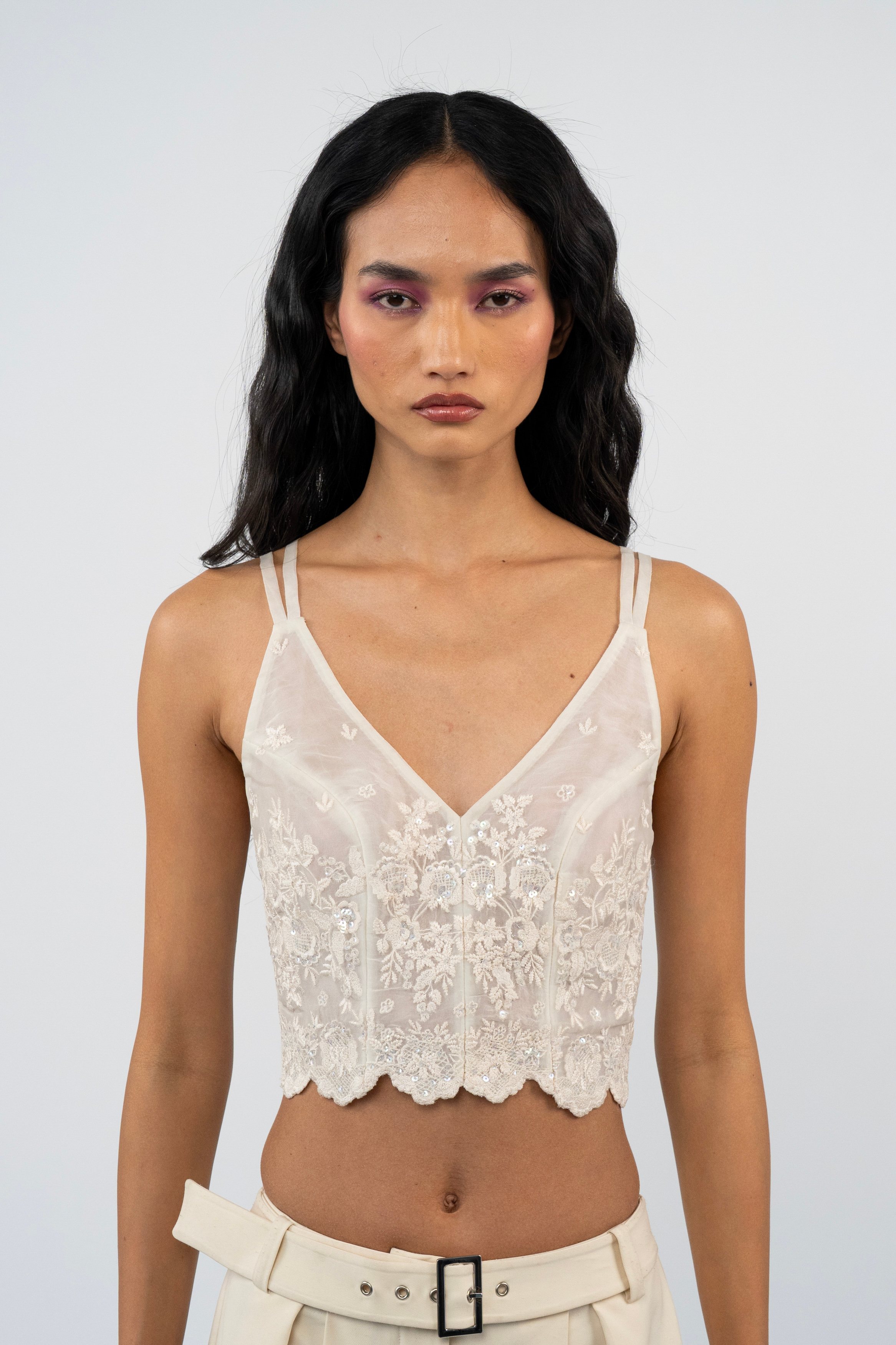Ivory Petal Veil Sheer Crop Top