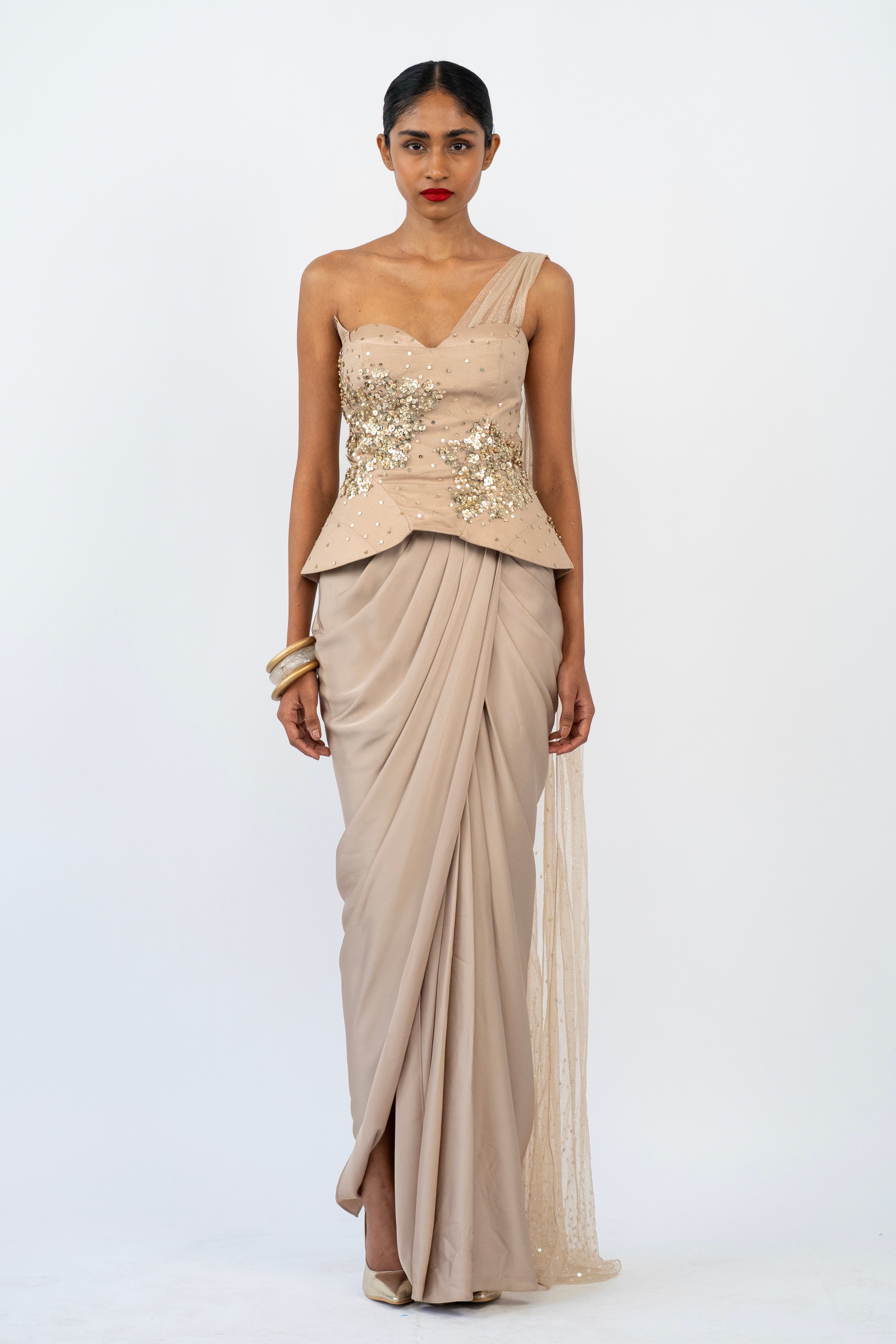 Champagne Starlight Drape Saree