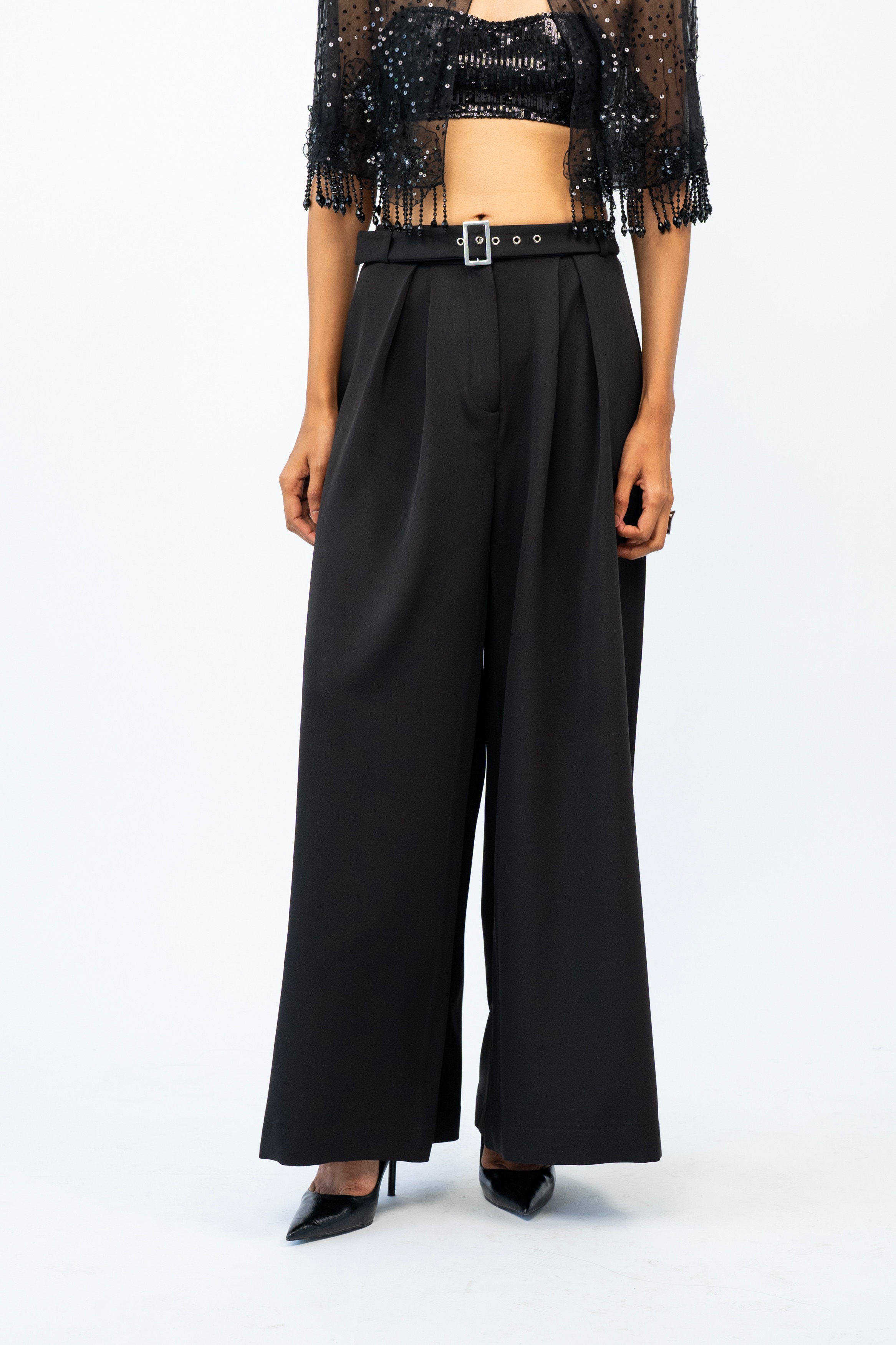 Black Power Bloom Wide-Leg Trousers