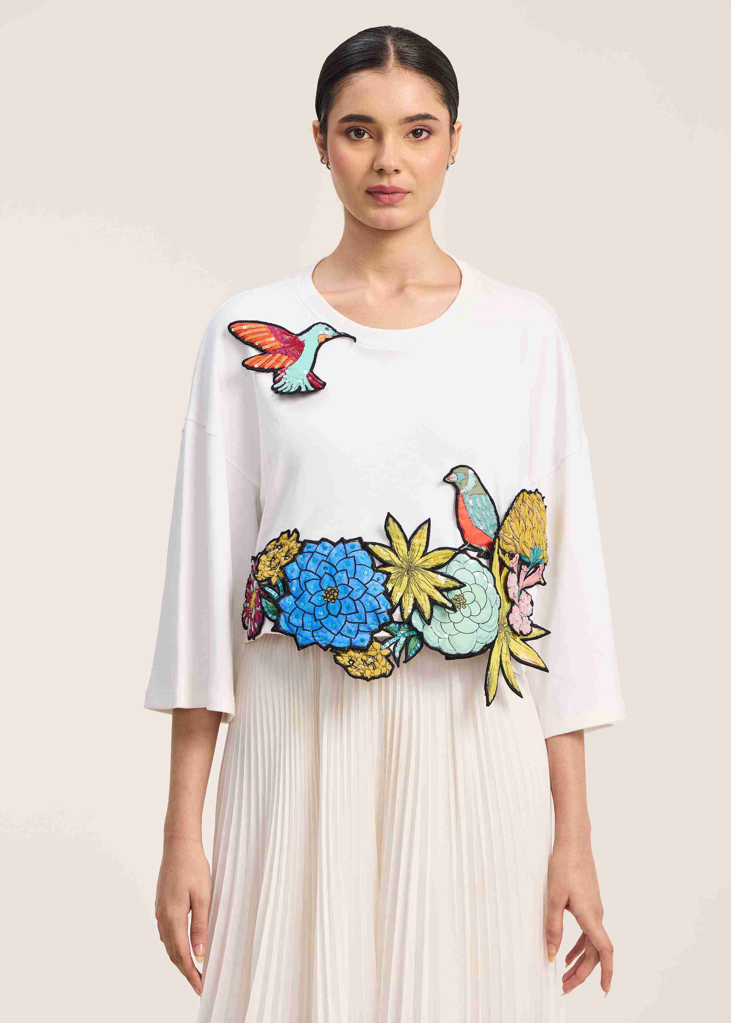 Cropped T Shirt With 3D Patches