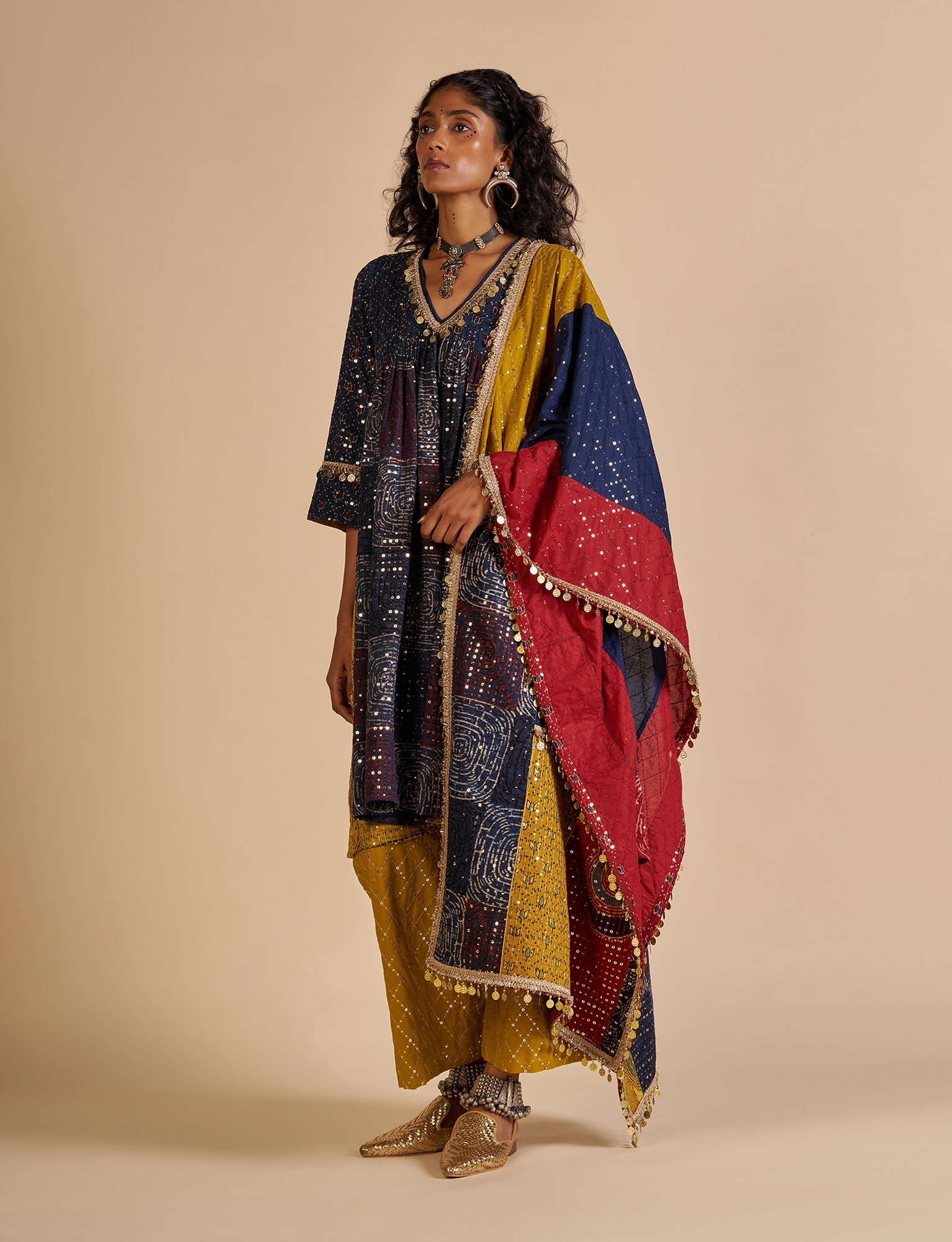 Ajrakh Embroidered Kurta