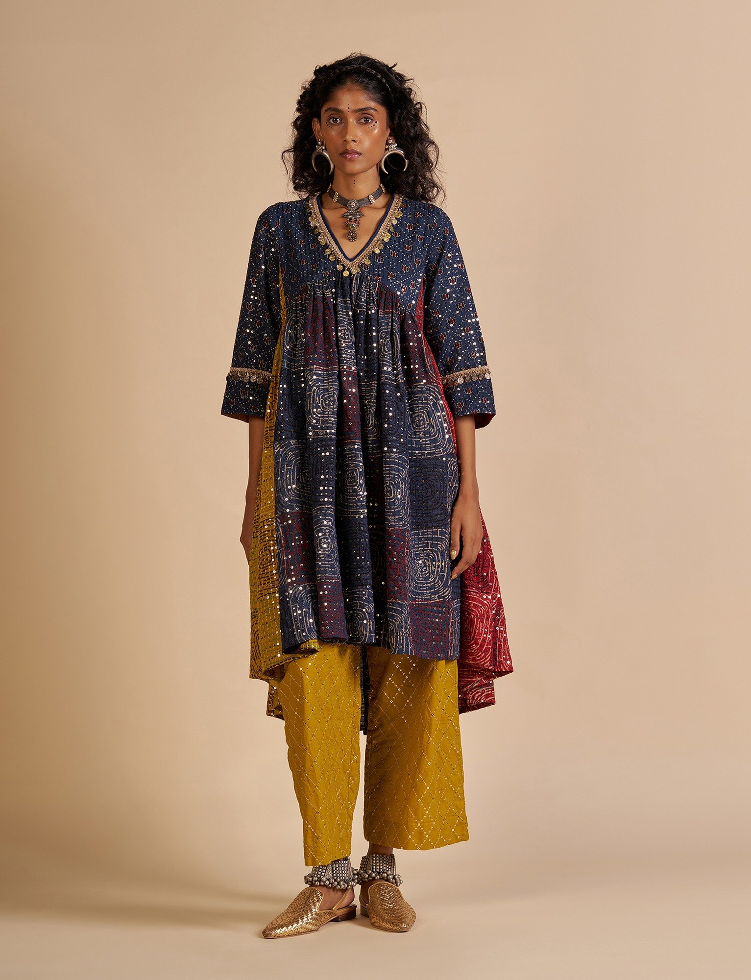 Ajrakh Embroidered Kurta