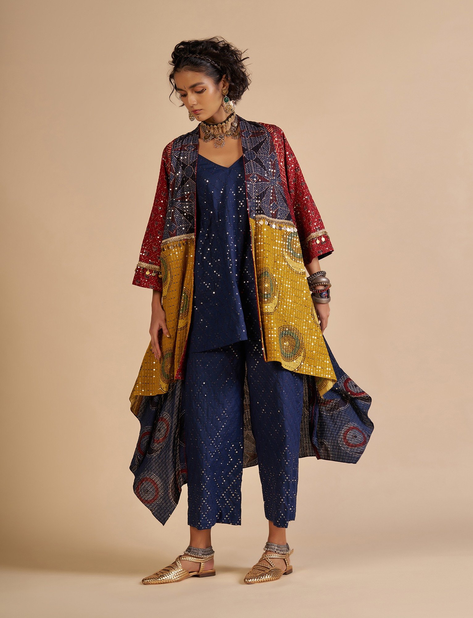 Ajrakh Embroidered Overlay