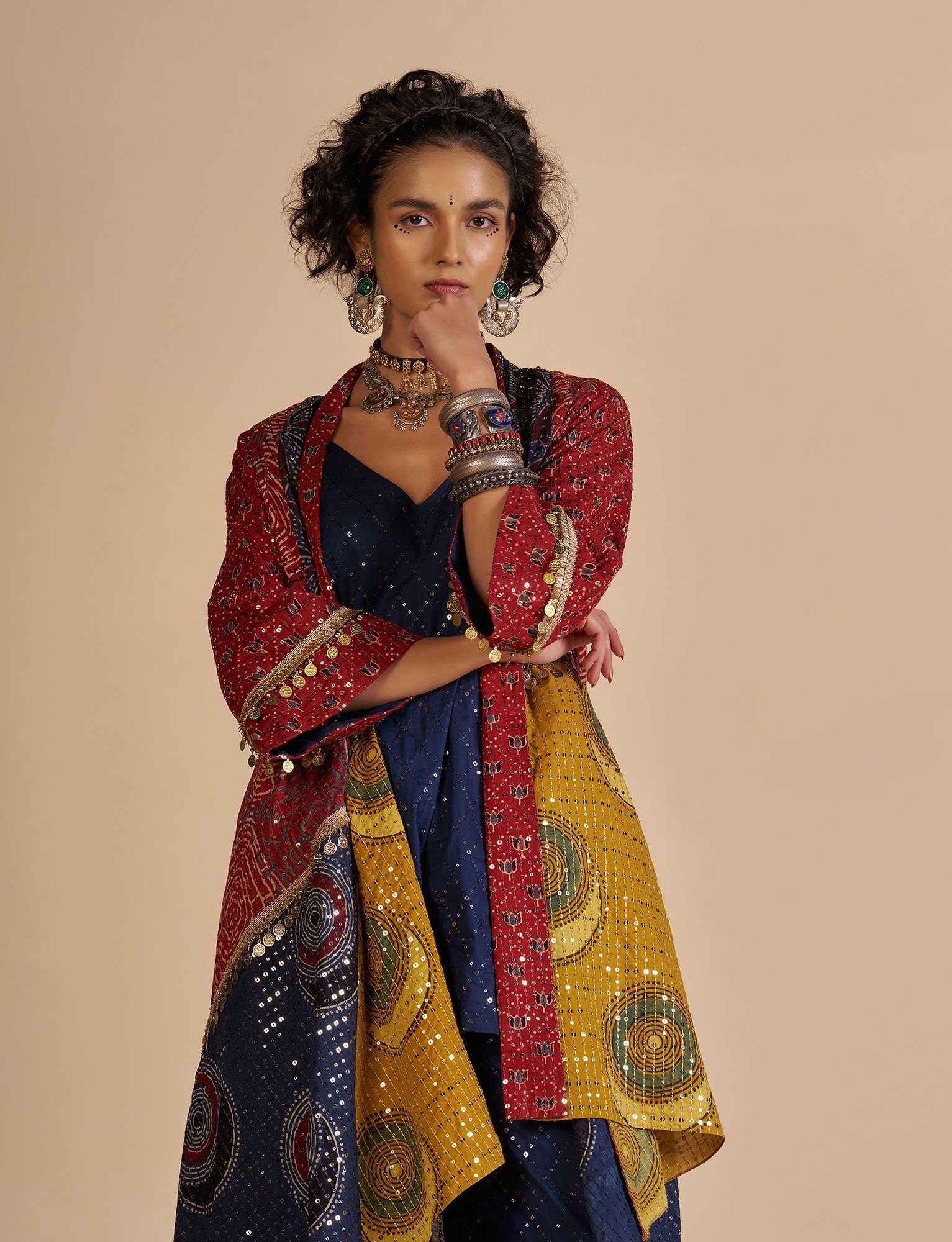 Ajrakh Embroidered Overlay