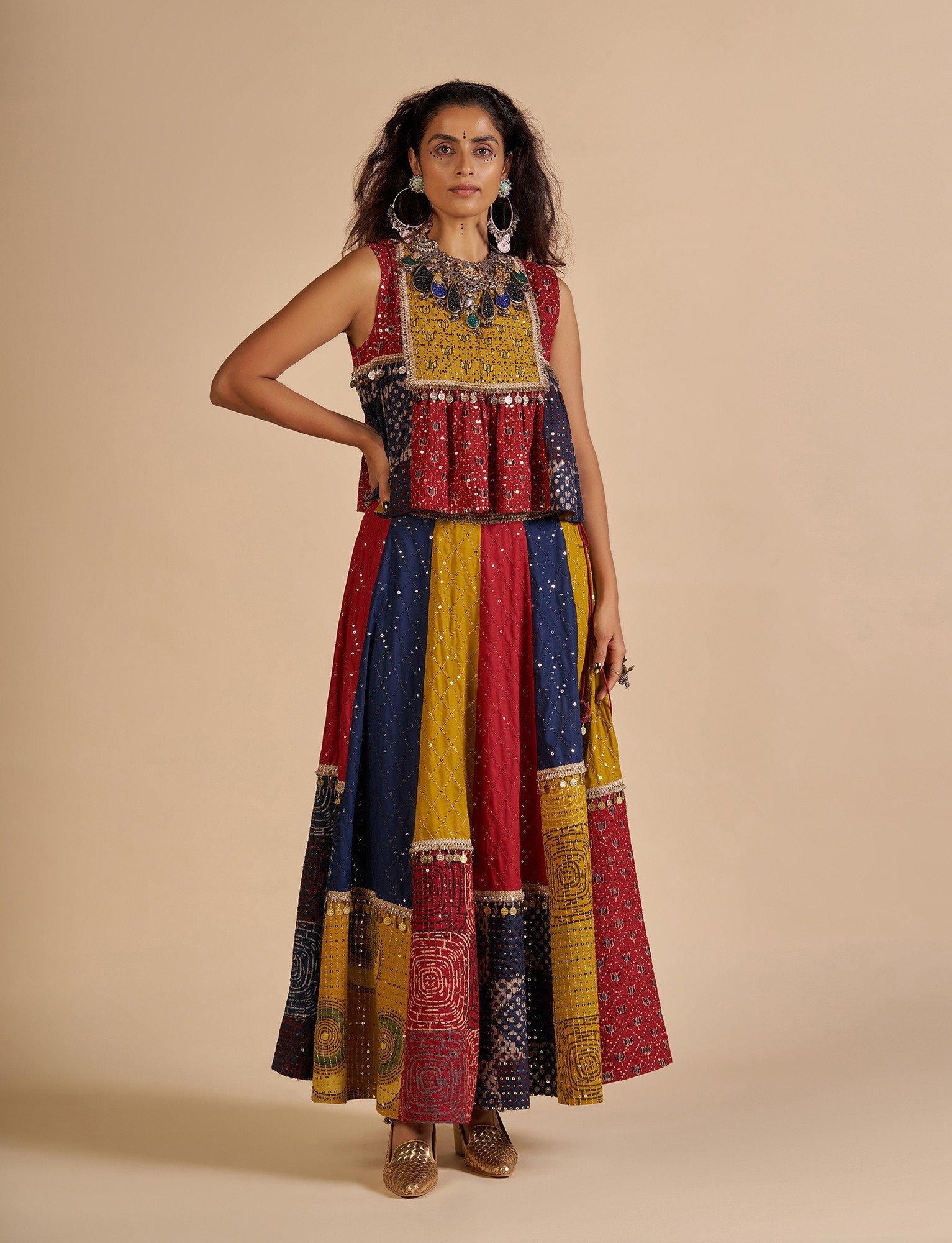 Ajrakh Embroidered Skirt