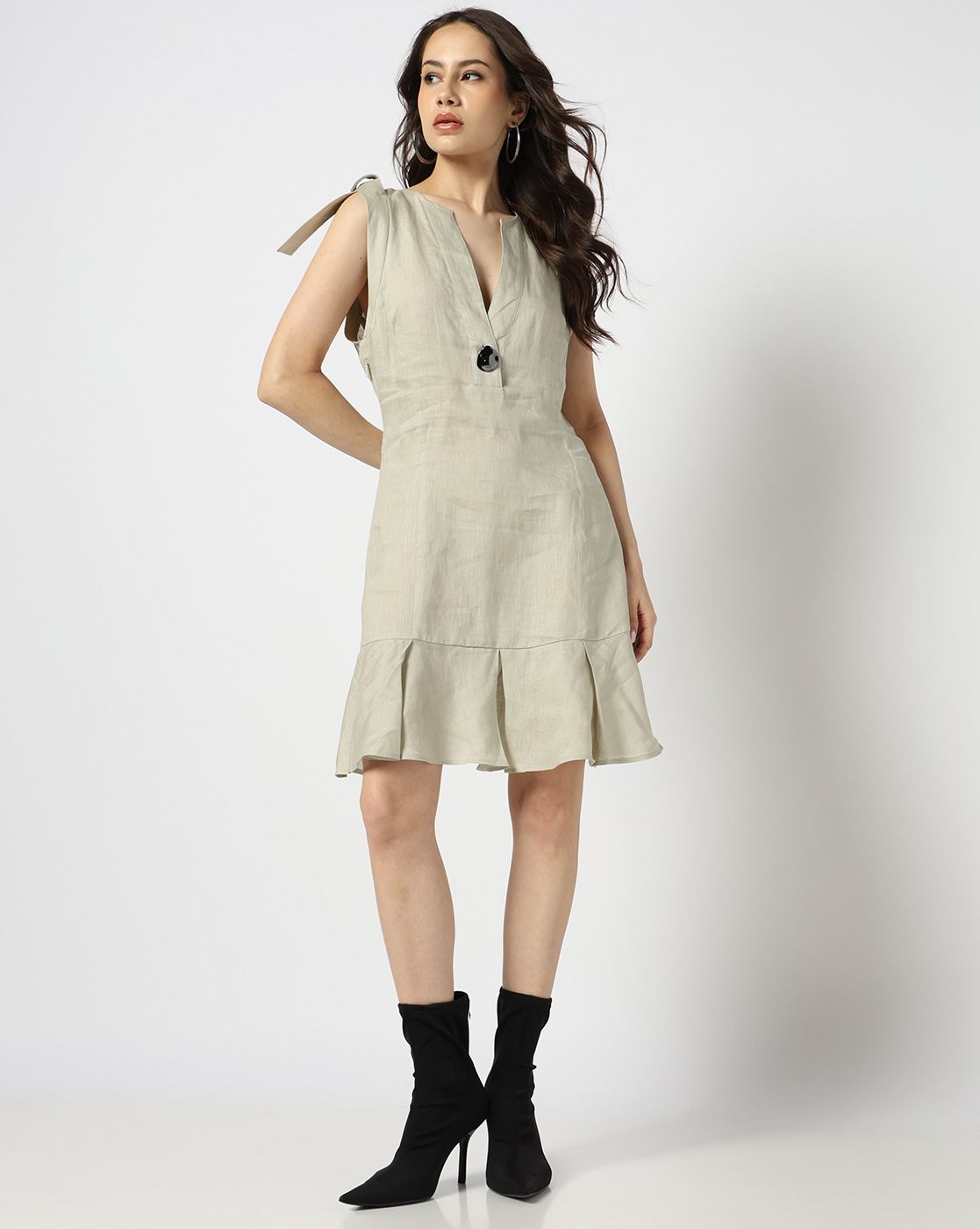 Linen Popeline Fit and Flare Fit DRESS
