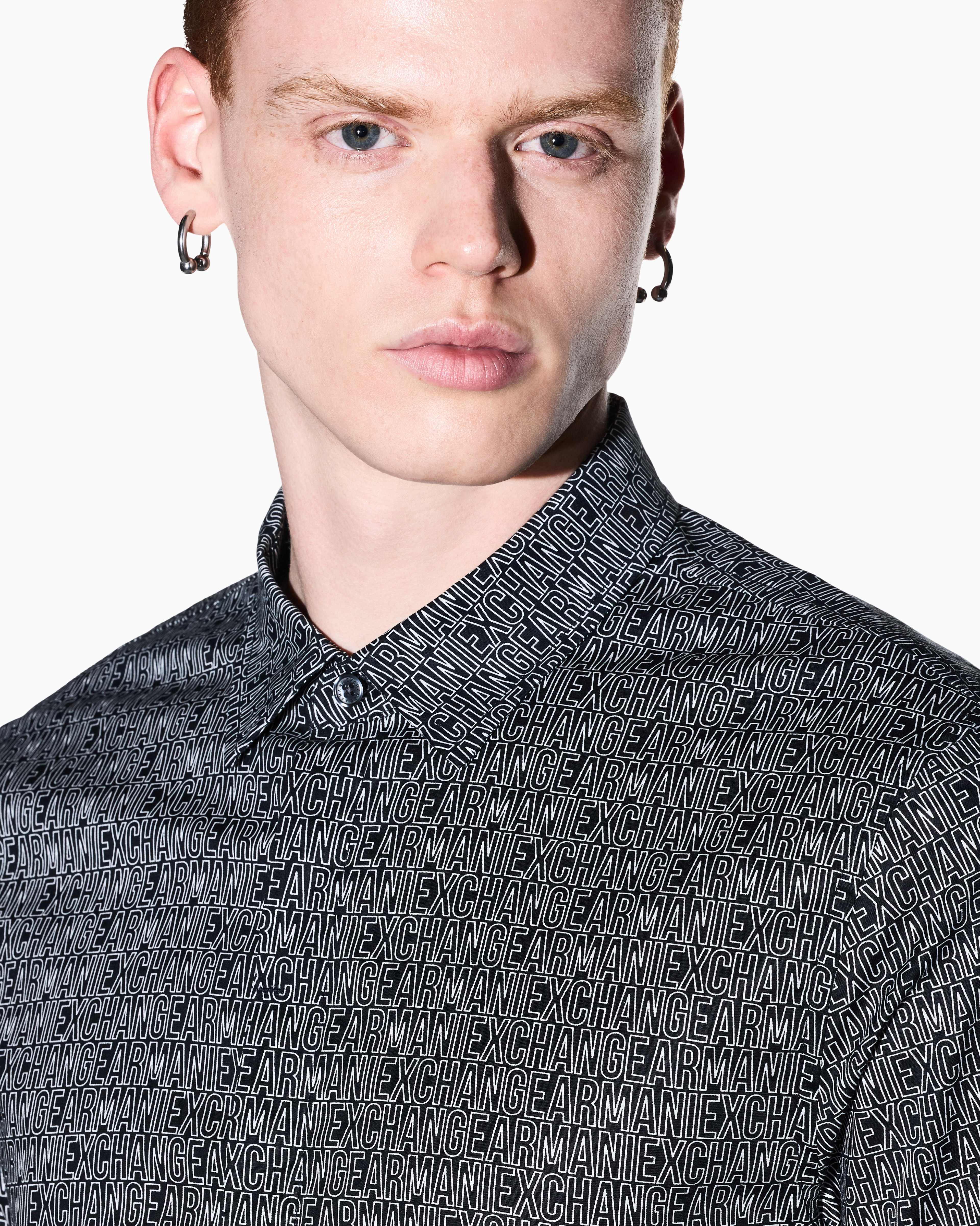 Men's Black Logomania Printed Shirt