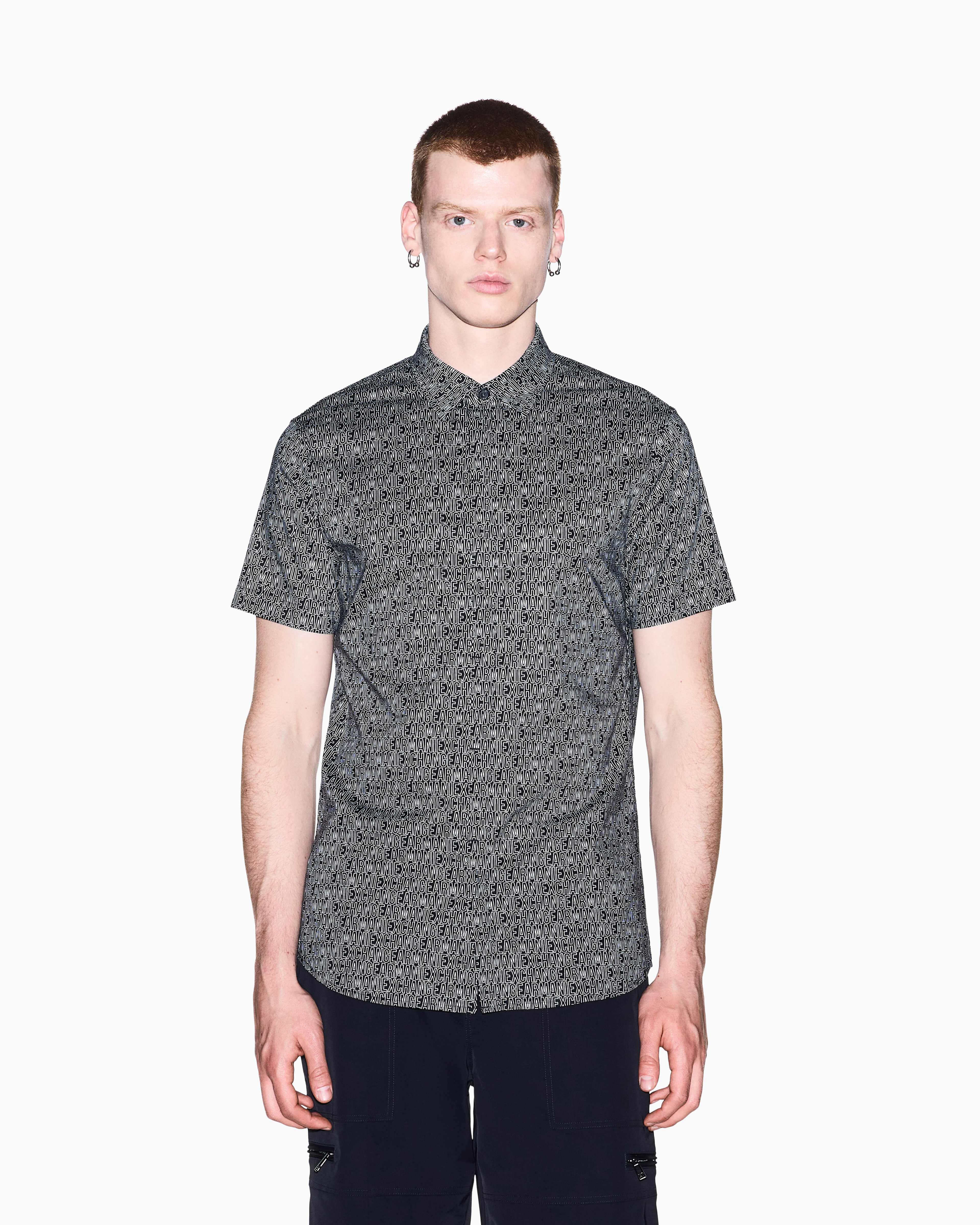 Men's Black Logomania Printed Shirt