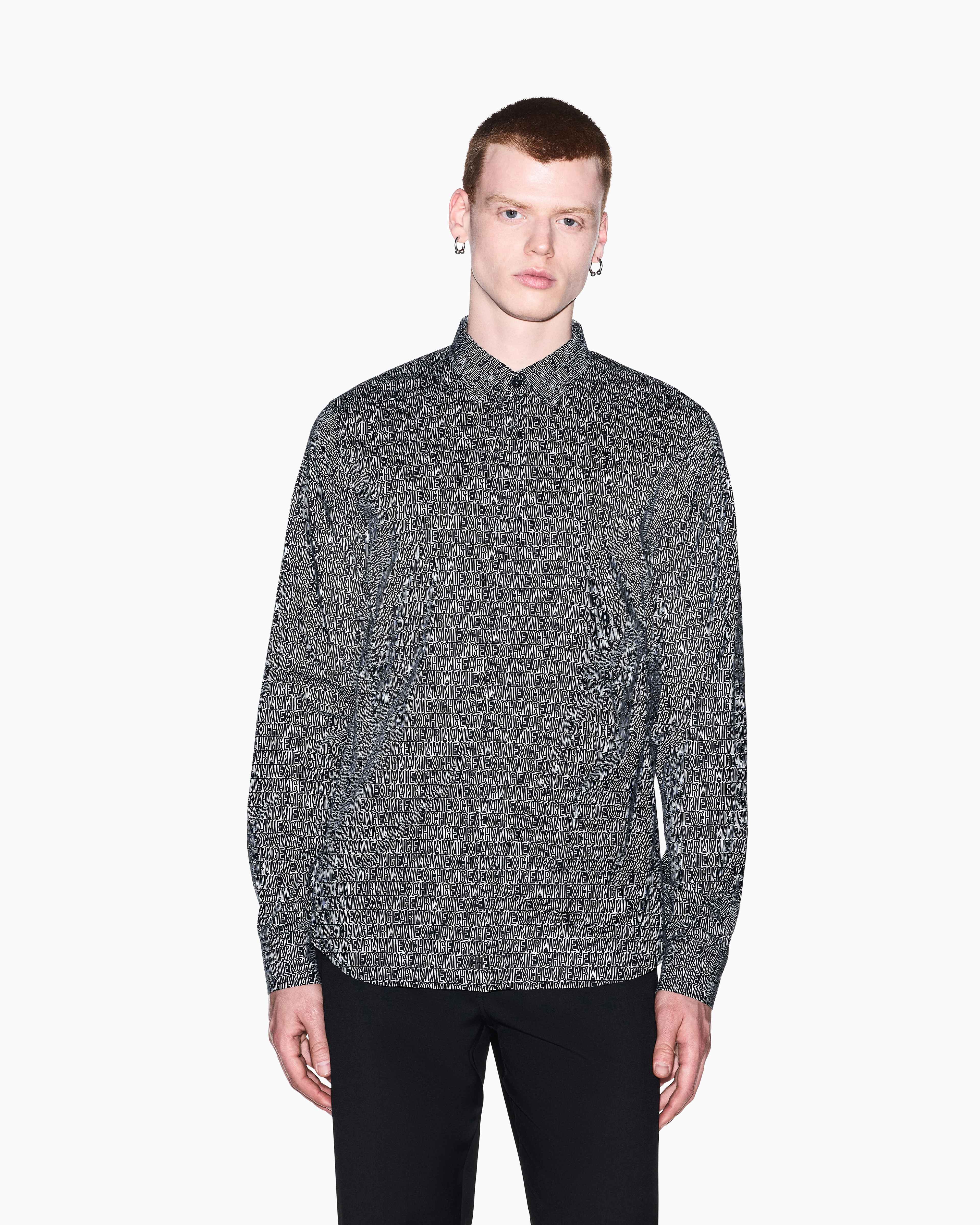 Men's Black Logomania Printed Shirt
