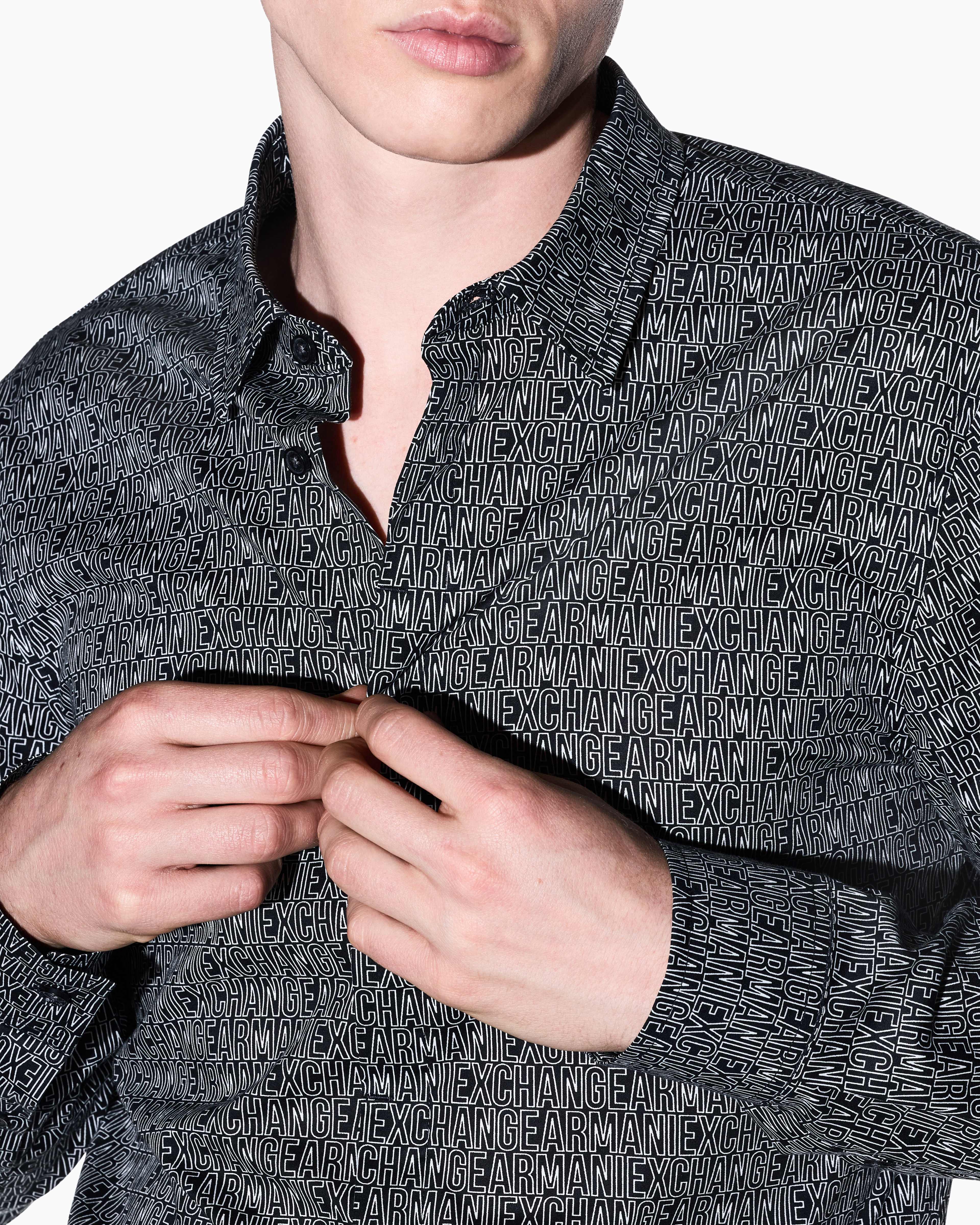 Men's Black Logomania Printed Shirt