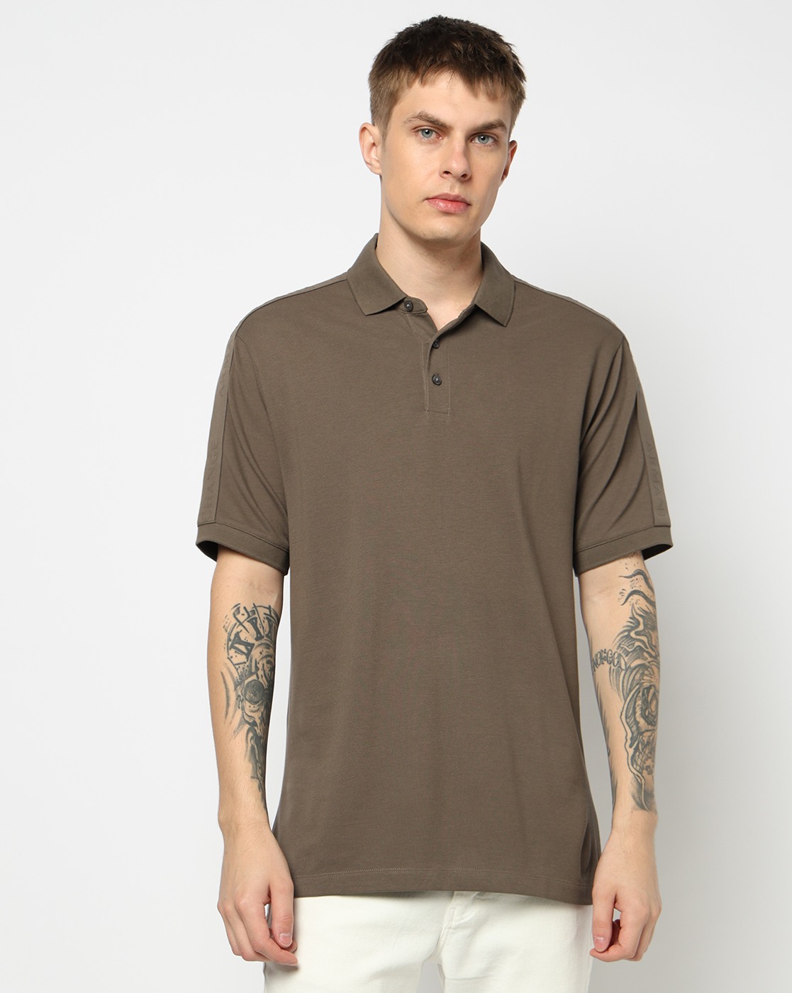 Men's Grey Logo Tape Polo Shirt