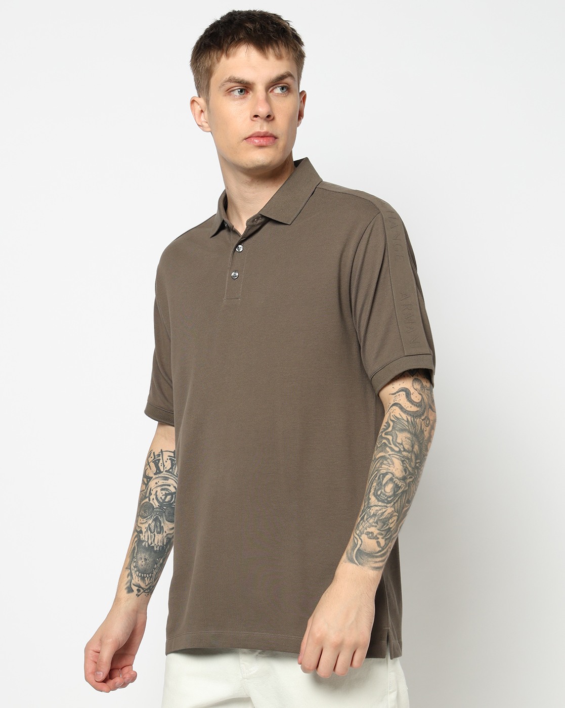 Men's Grey Logo Tape Polo Shirt