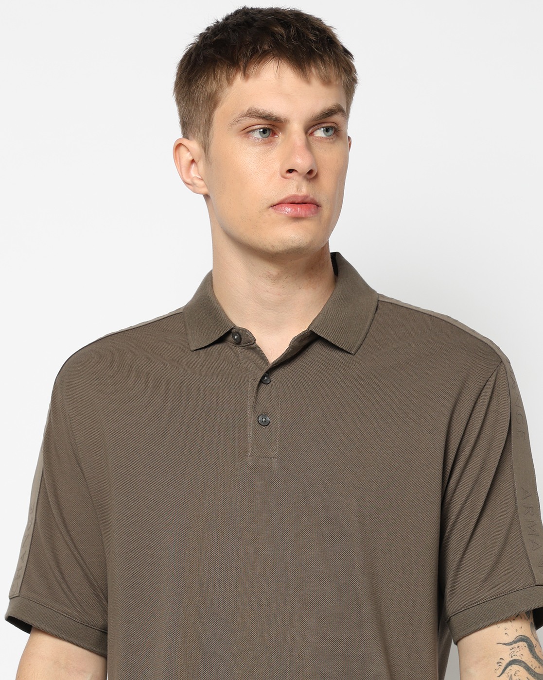 Men's Grey Logo Tape Polo Shirt