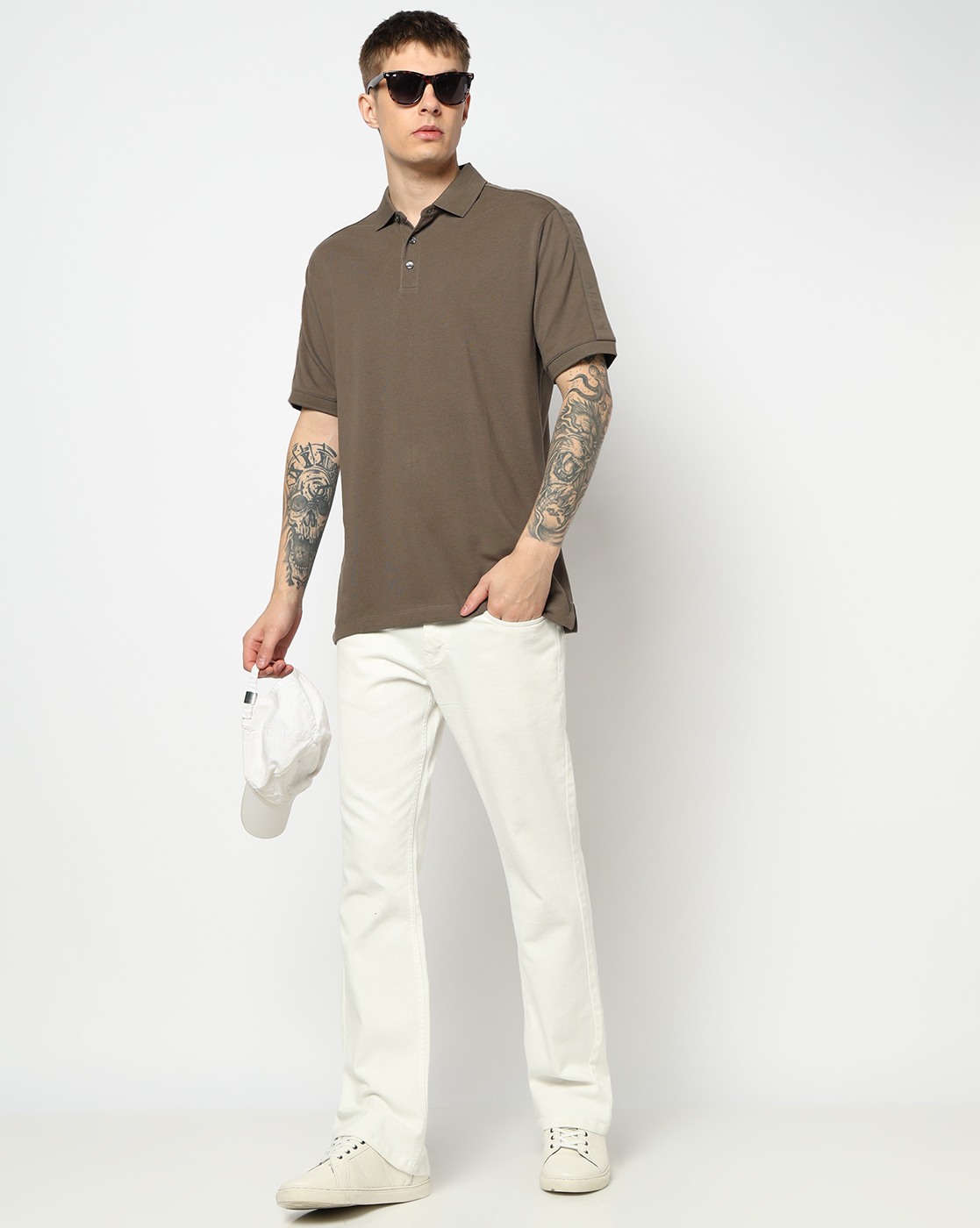 Men's Grey Logo Tape Polo Shirt