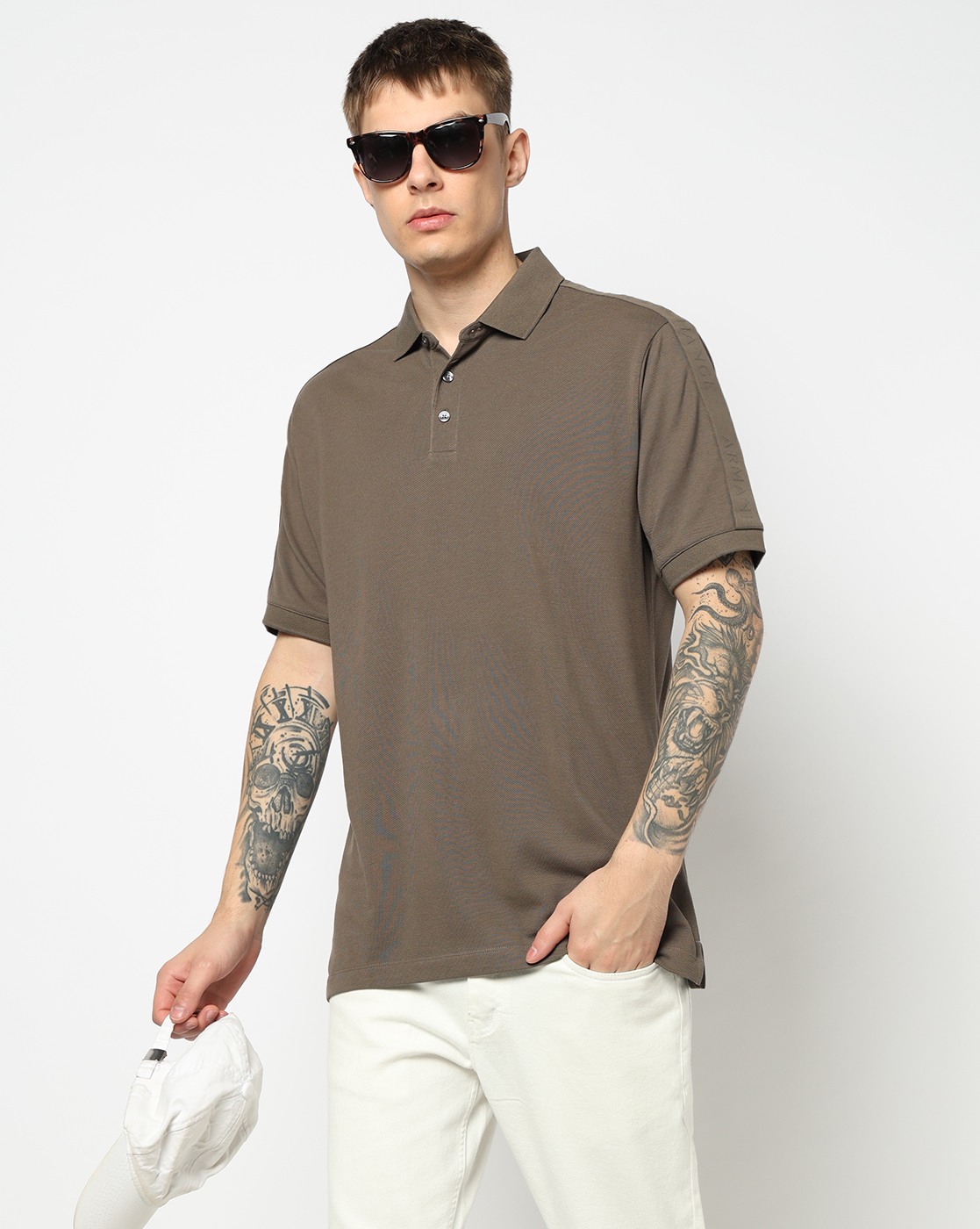 Men's Grey Logo Tape Polo Shirt