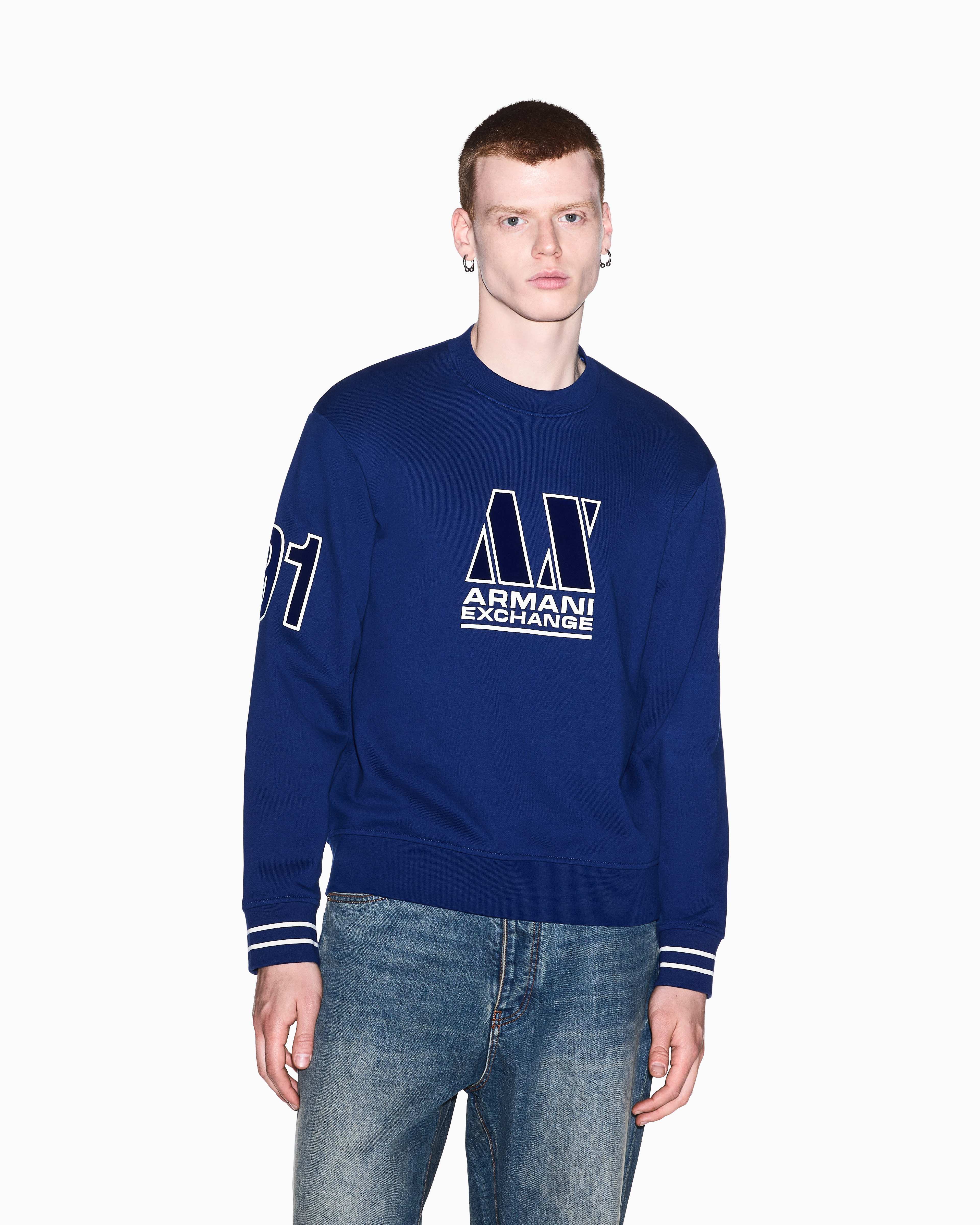 Men's Blue Logomania Flocked Sweatshirt