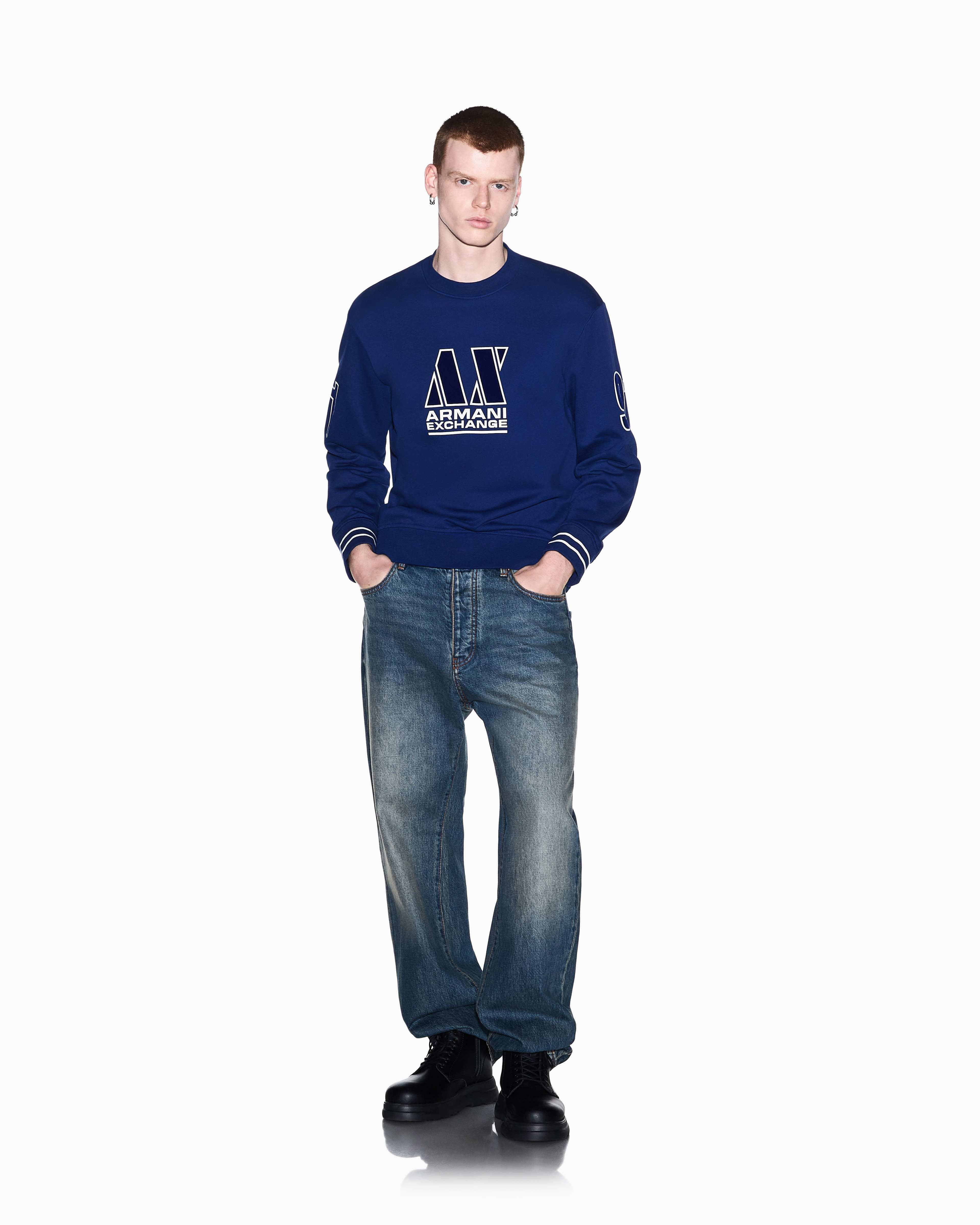 Men's Blue Logomania Flocked Sweatshirt