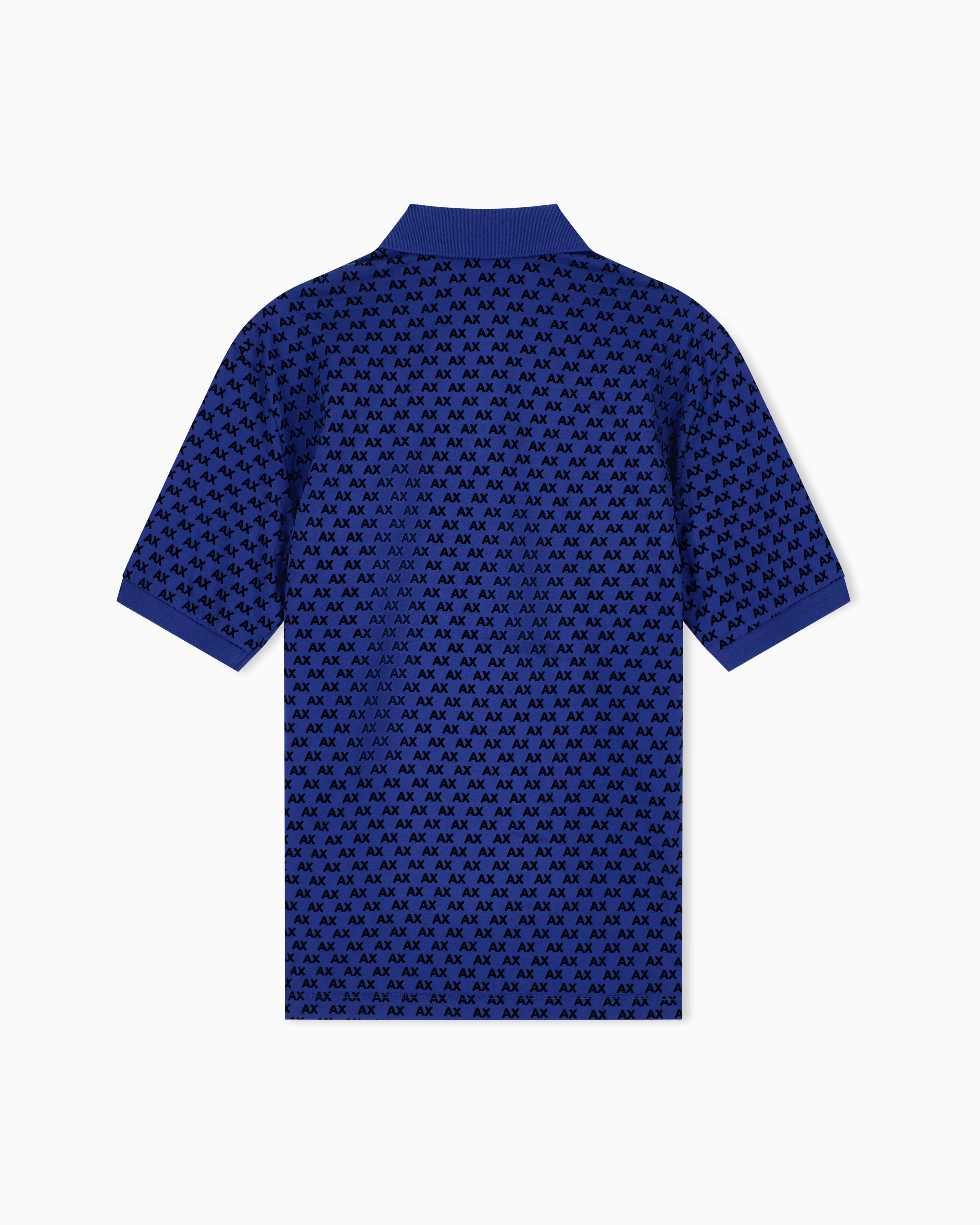 Men's Black Logomania Flocked Polo Shirt