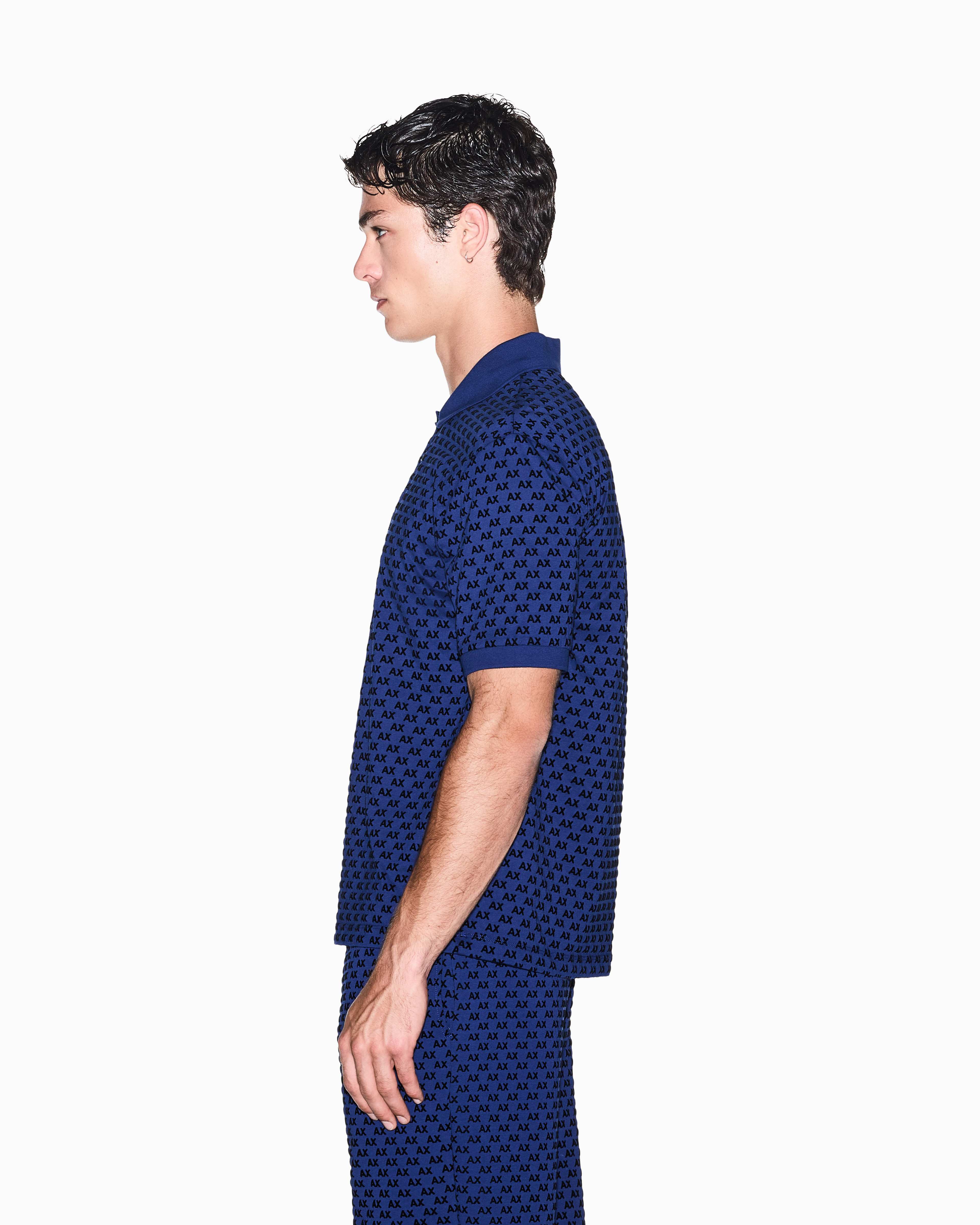 Men's Black Logomania Flocked Polo Shirt