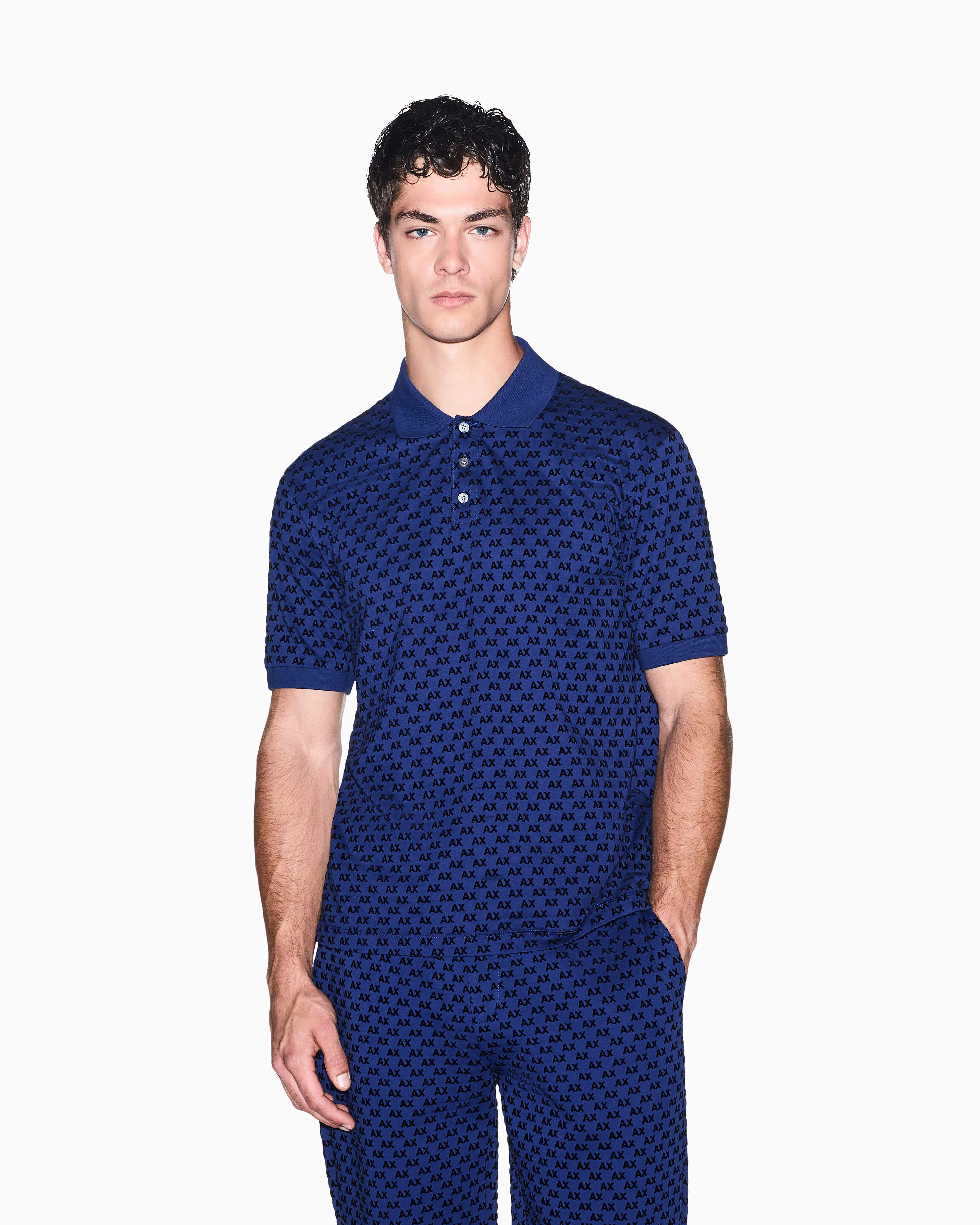 Men's Black Logomania Flocked Polo Shirt