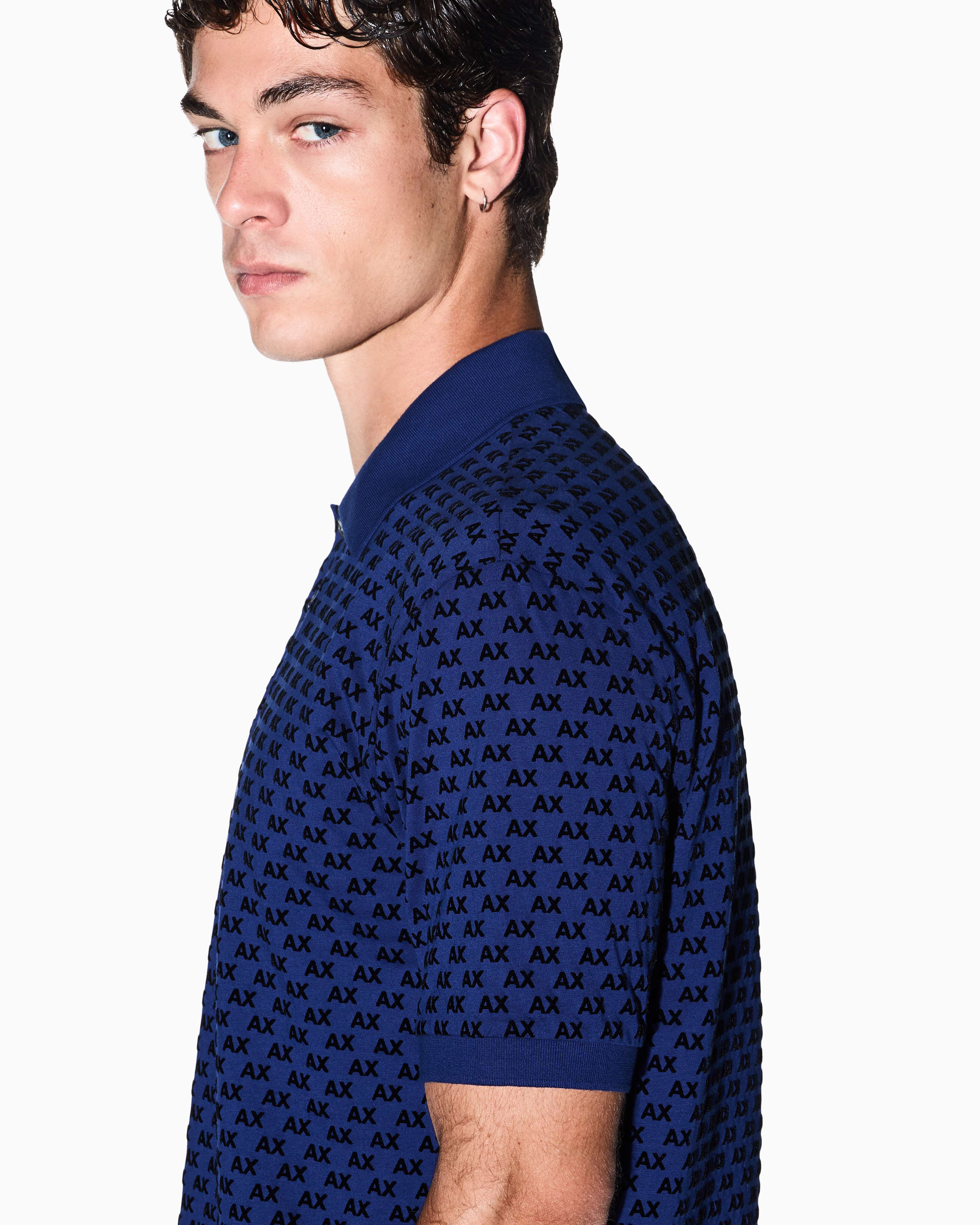 Men's Black Logomania Flocked Polo Shirt