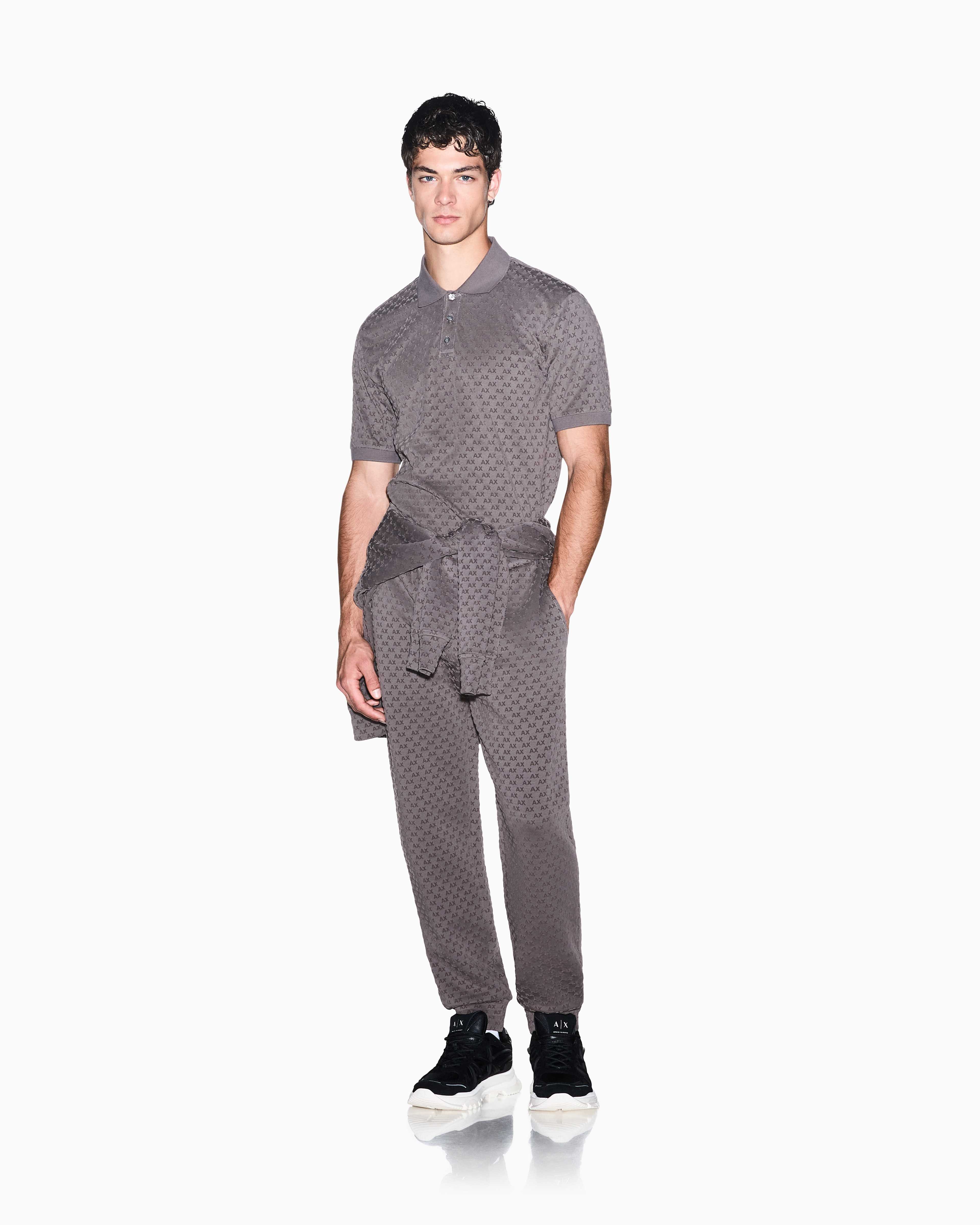 Men's Grey Logomania Flocked Polo Shirt