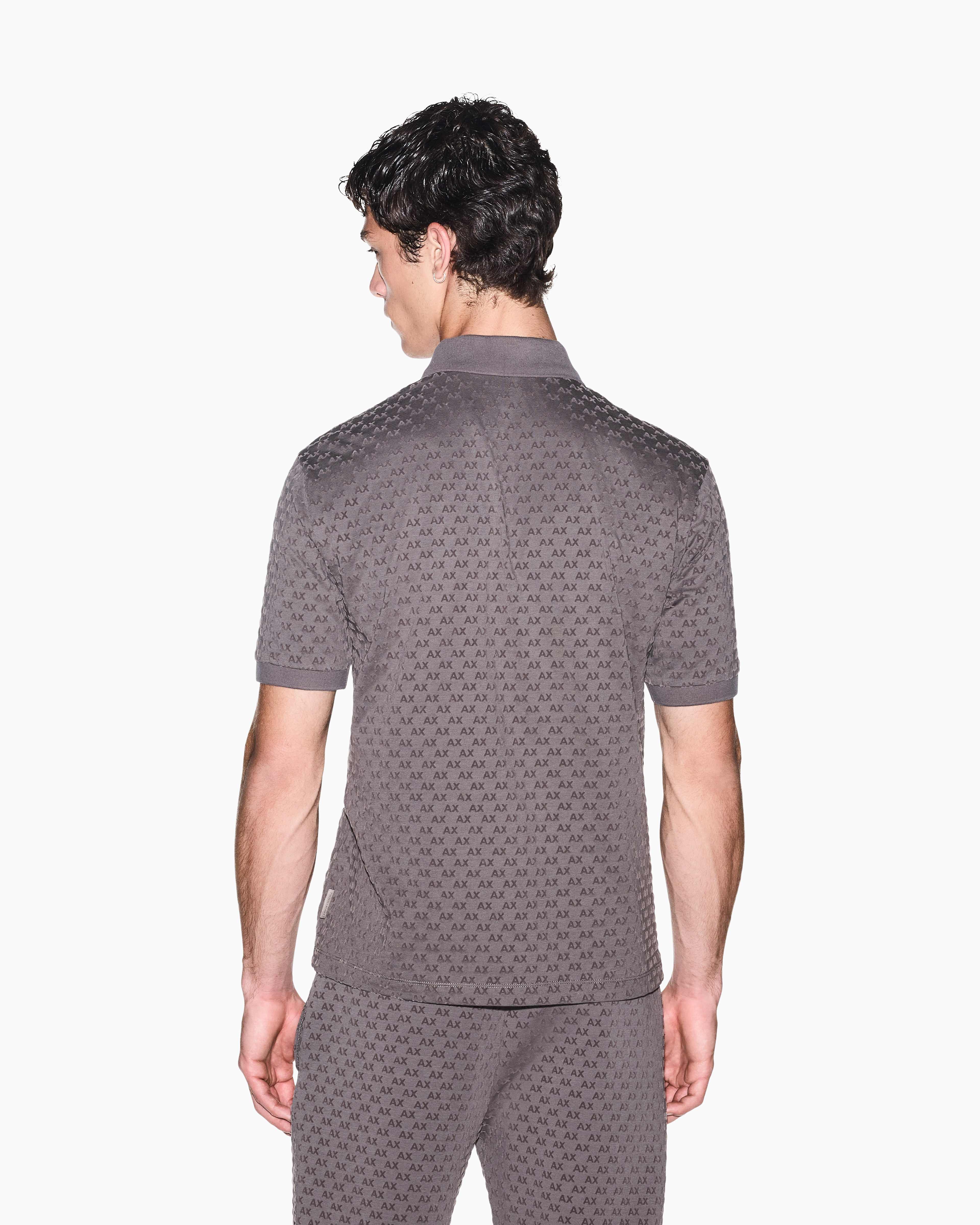 Men's Grey Logomania Flocked Polo Shirt