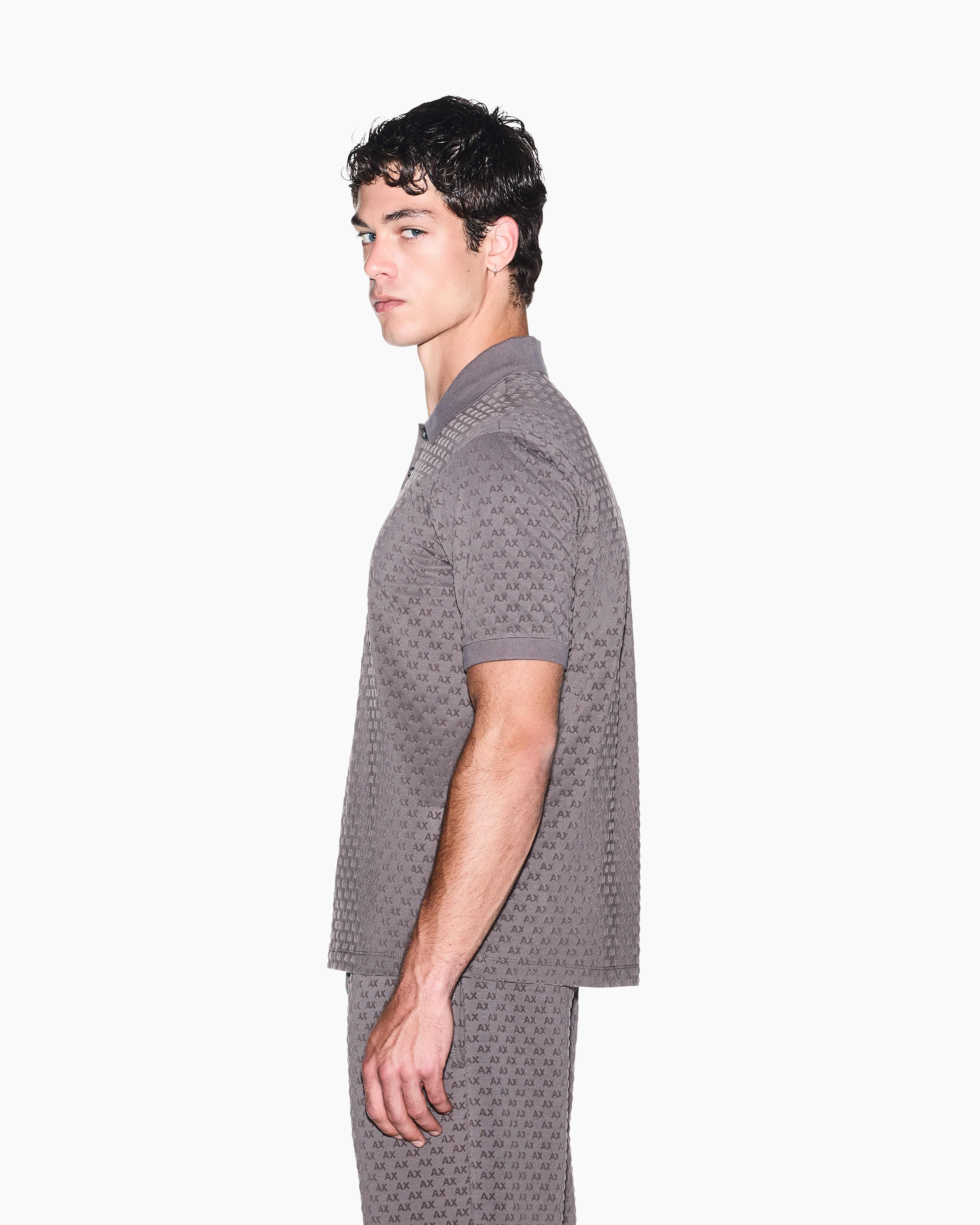 Men's Grey Logomania Flocked Polo Shirt