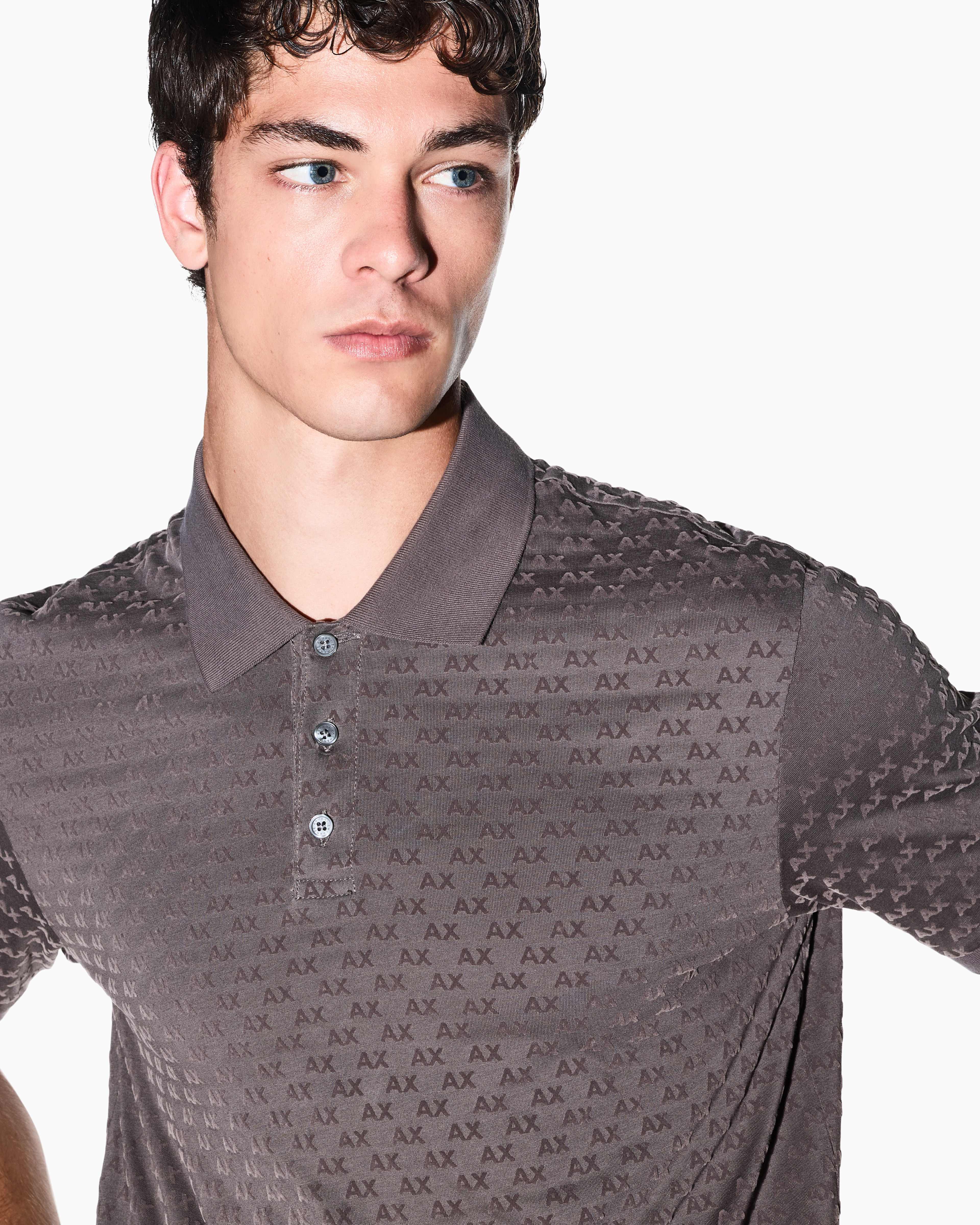 Men's Grey Logomania Flocked Polo Shirt