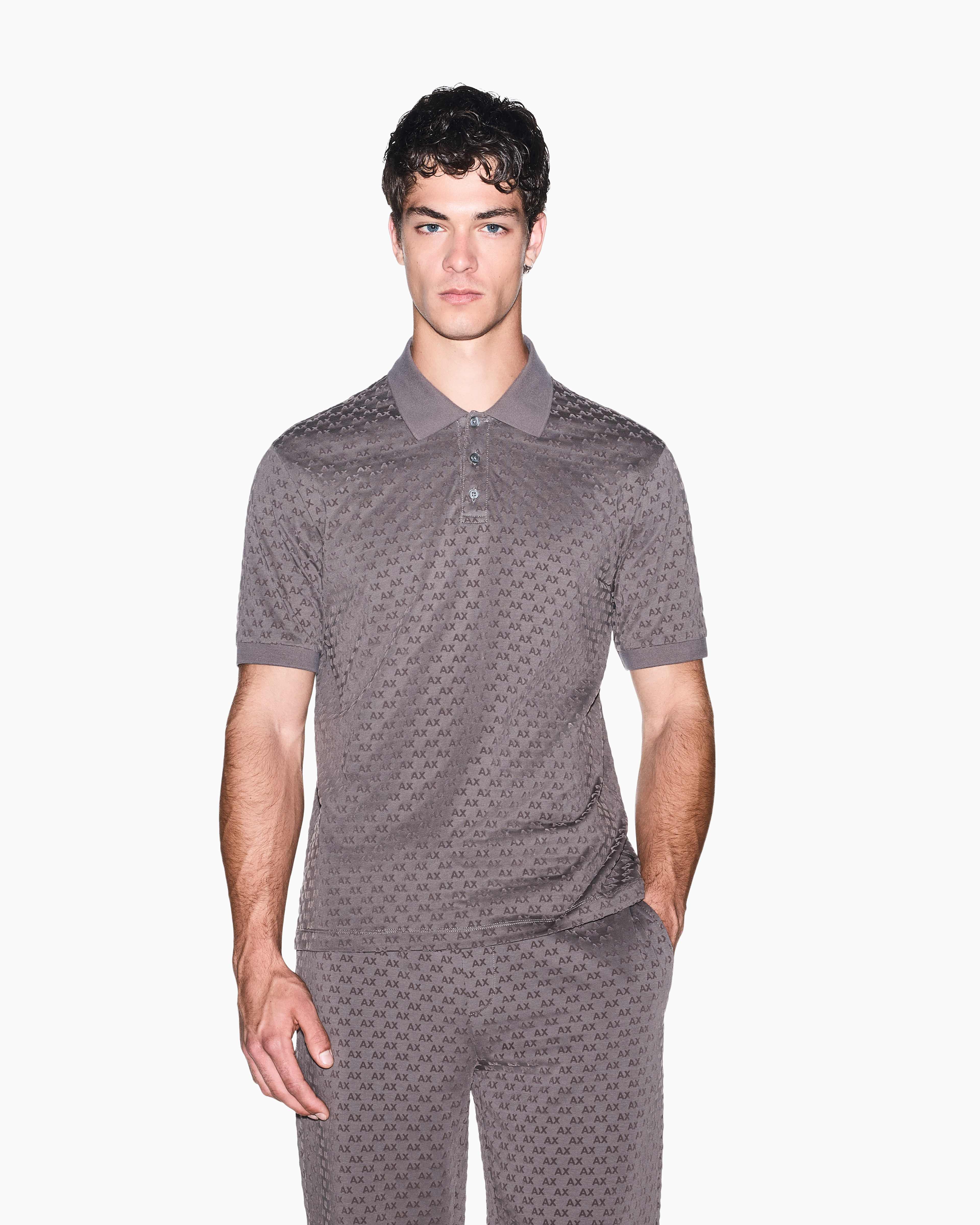Men's Grey Logomania Flocked Polo Shirt