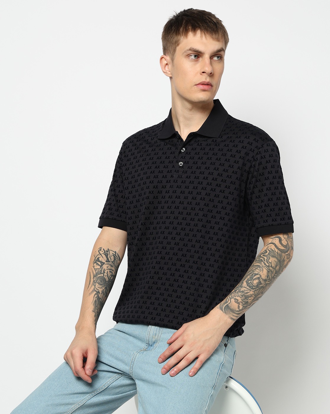 Men's Blue Logomania Flocked Polo Shirt