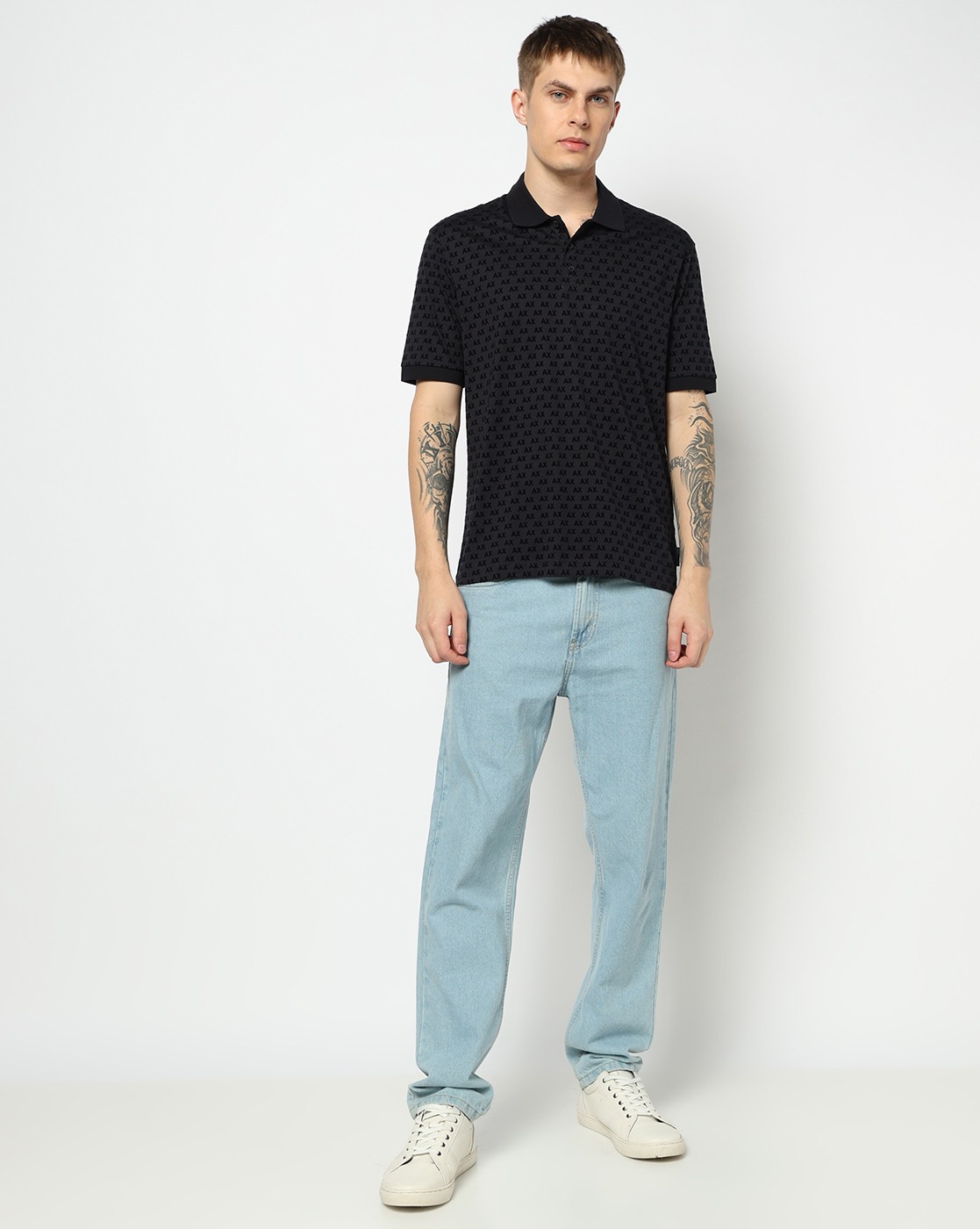 Men's Blue Logomania Flocked Polo Shirt