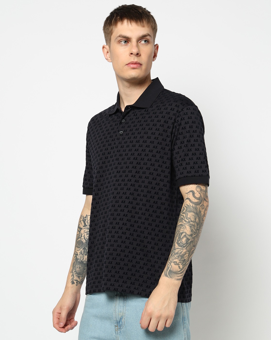 Men's Blue Logomania Flocked Polo Shirt