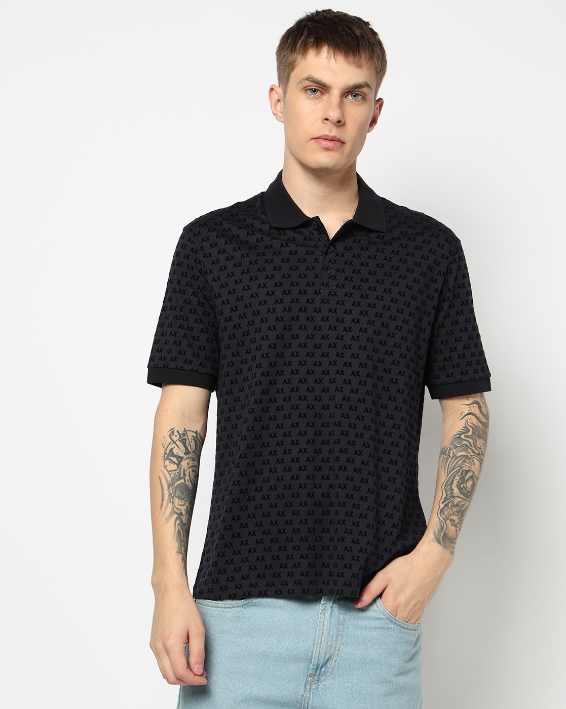 Men's Blue Logomania Flocked Polo Shirt
