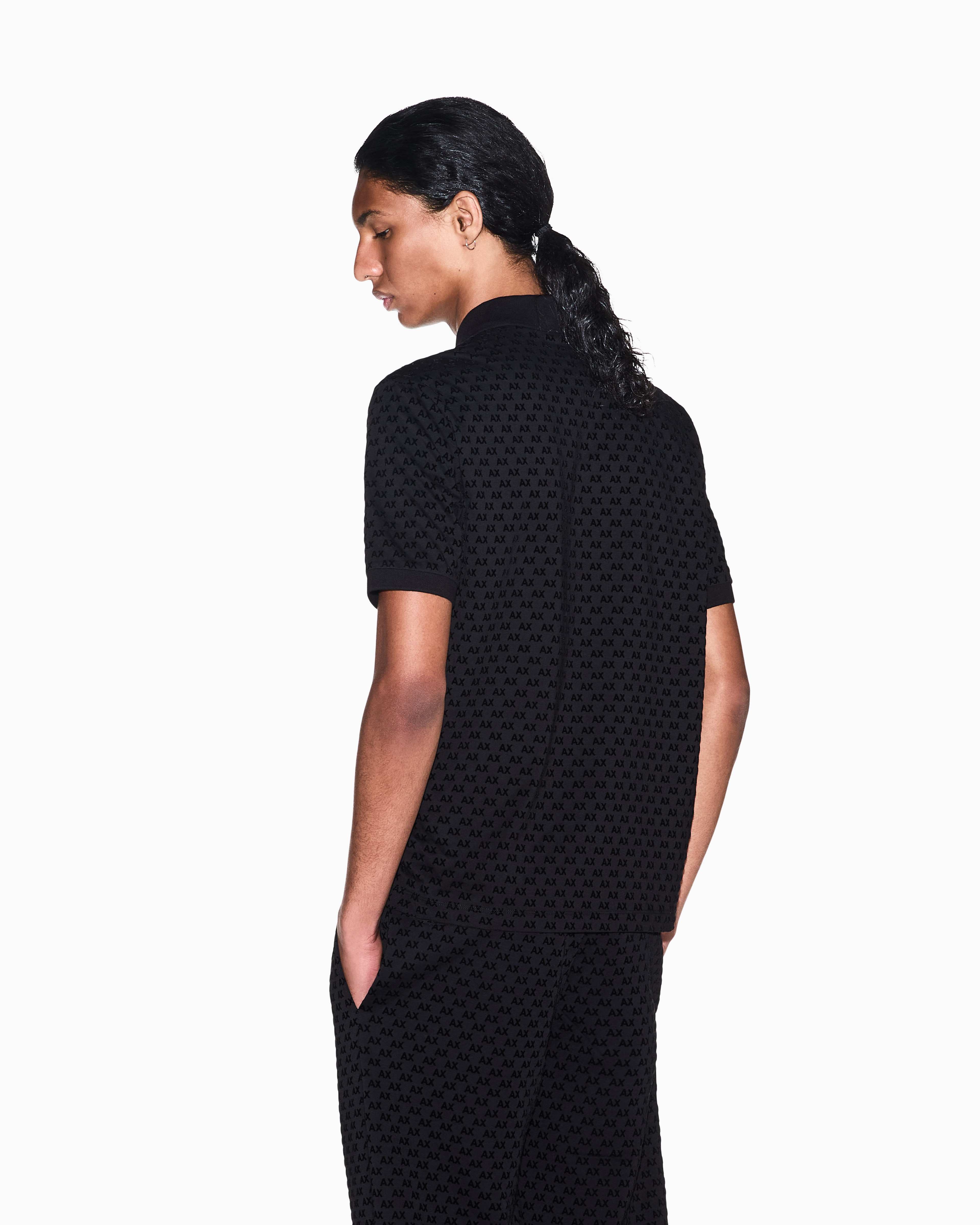 Men's Black Logomania Flocked Polo Shirt