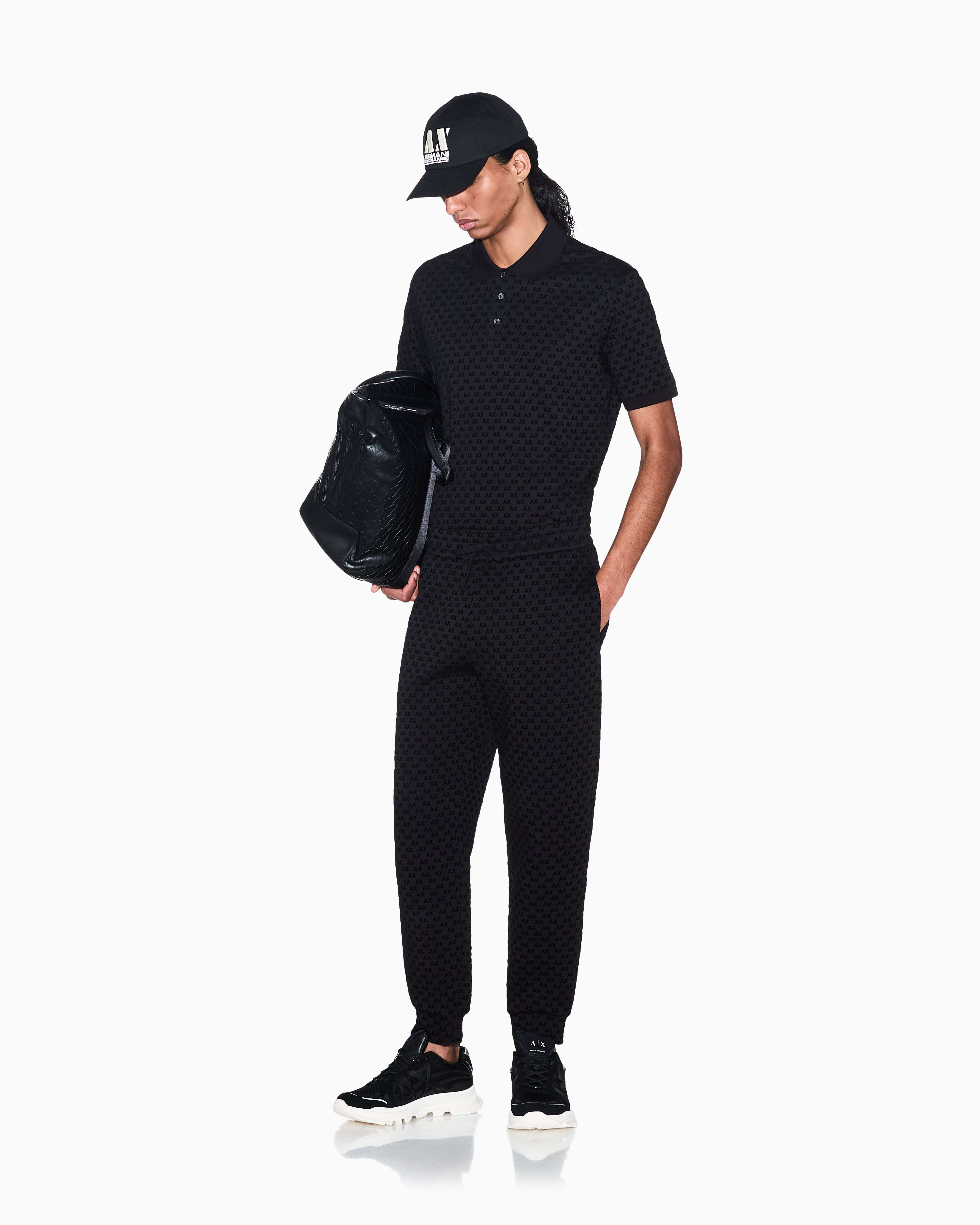Men's Black Logomania Flocked Polo Shirt